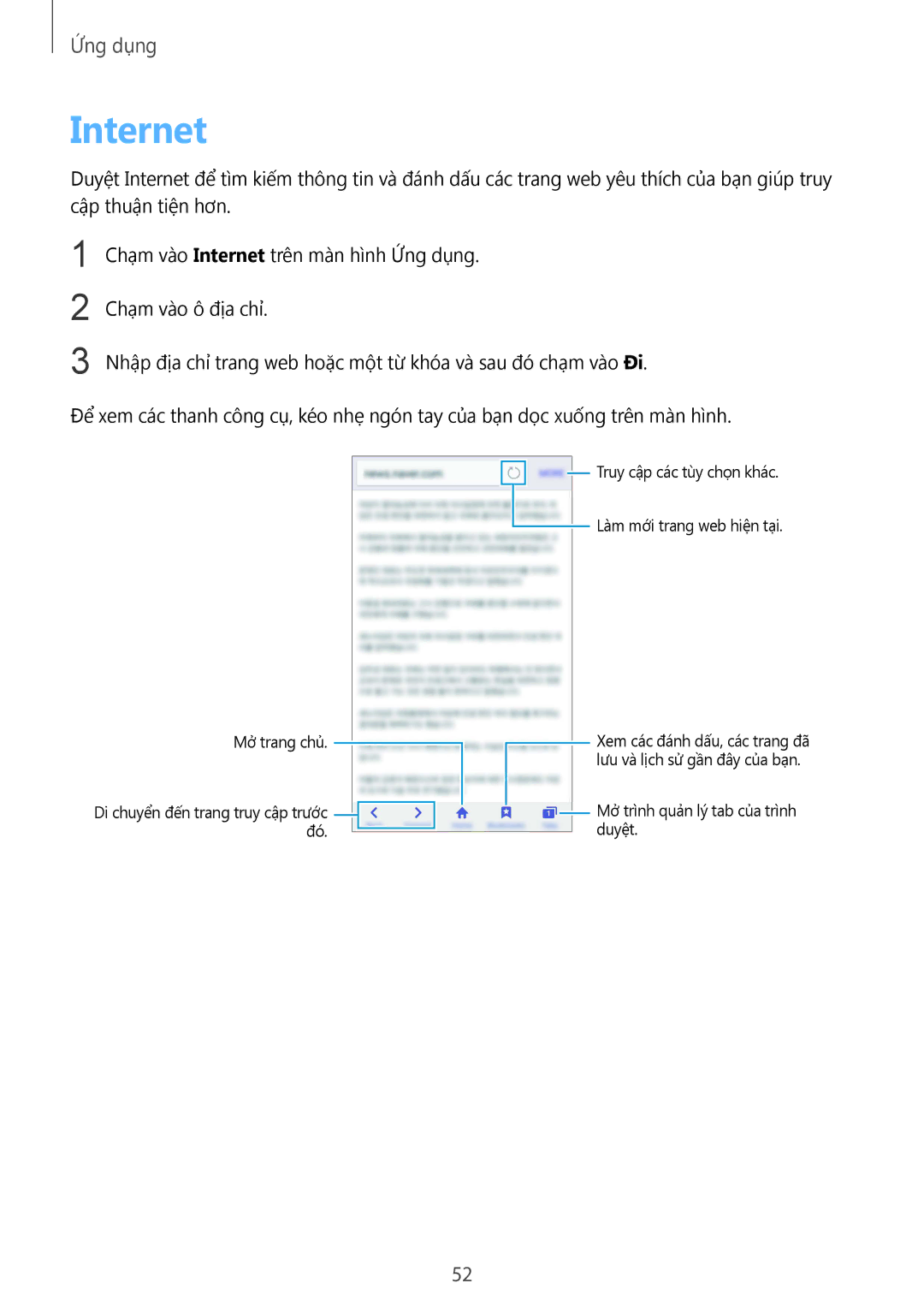 Samsung SM-A710FZKFXXV, SM-A710FZDFXXV, SM-A710FEDFXXV manual Internet, Mở trang chủ 