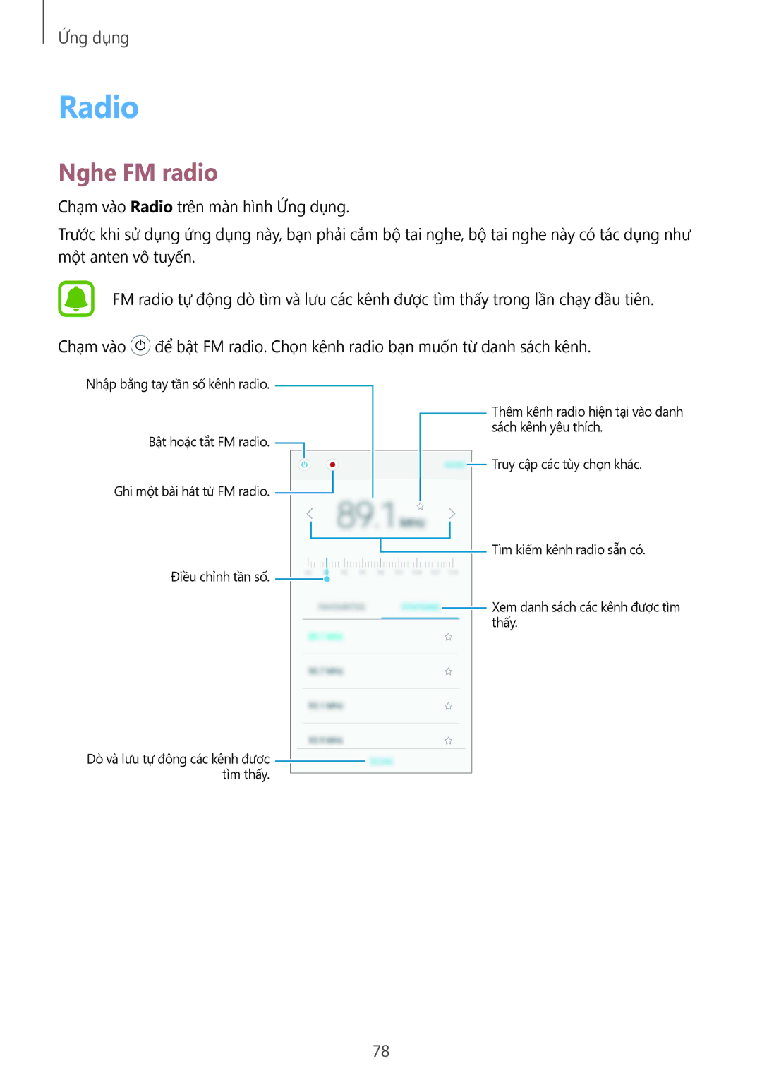 Samsung SM-A710FZDFXXV, SM-A710FZKFXXV, SM-A710FEDFXXV manual Radio, Nghe FM radio 