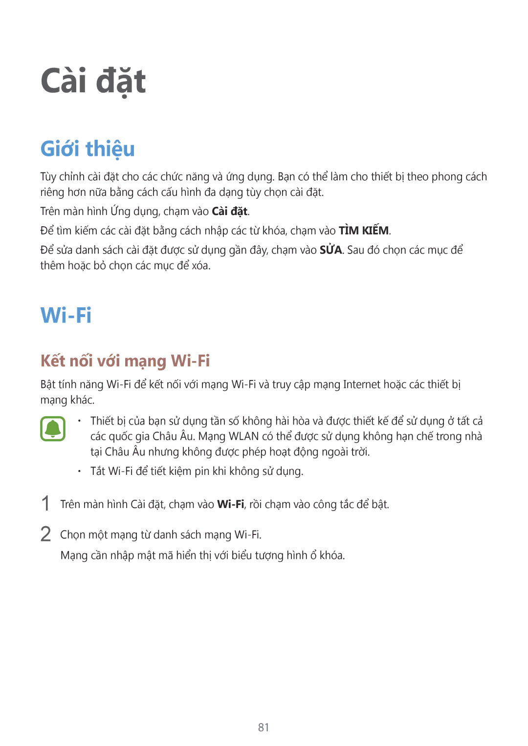 Samsung SM-A710FZDFXXV, SM-A710FZKFXXV, SM-A710FEDFXXV manual Giới thiệu, Kết nối với mạng Wi-Fi 