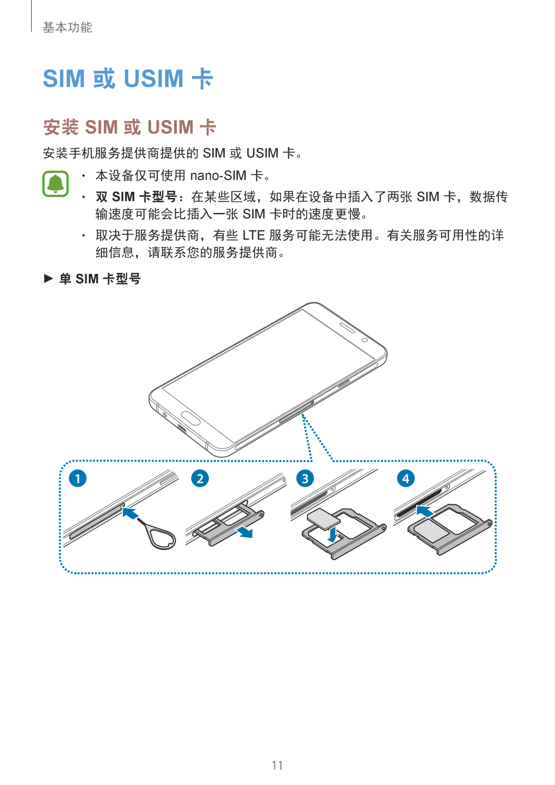 Samsung SM-A710FEDFXXV, SM-A710FZDFXXV, SM-A710FZKFXXV manual SIM 或 Usim 卡, Sim 卡型号 