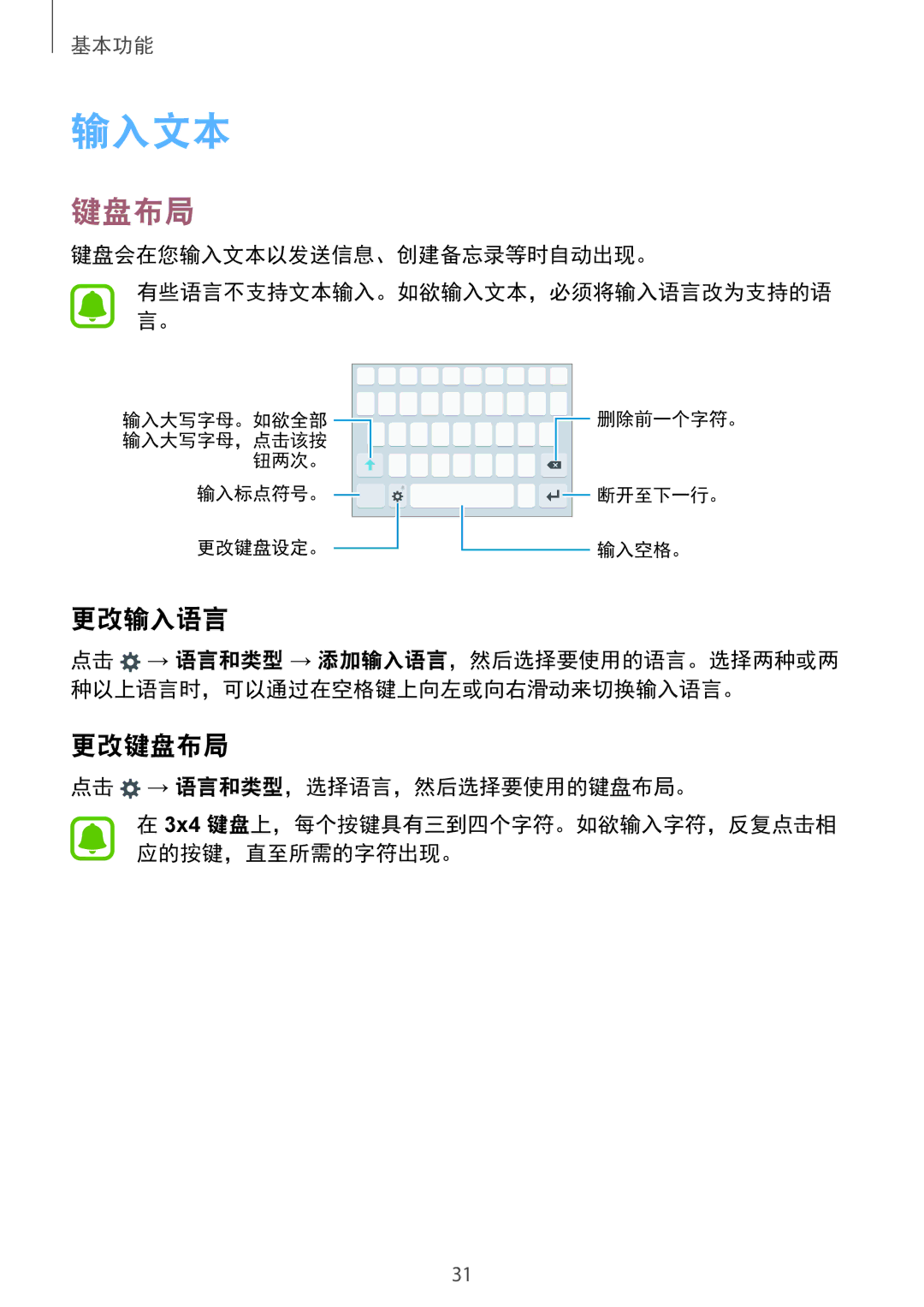 Samsung SM-A710FZKFXXV, SM-A710FZDFXXV, SM-A710FEDFXXV manual 输入文本, 更改输入语言, 更改键盘布局 