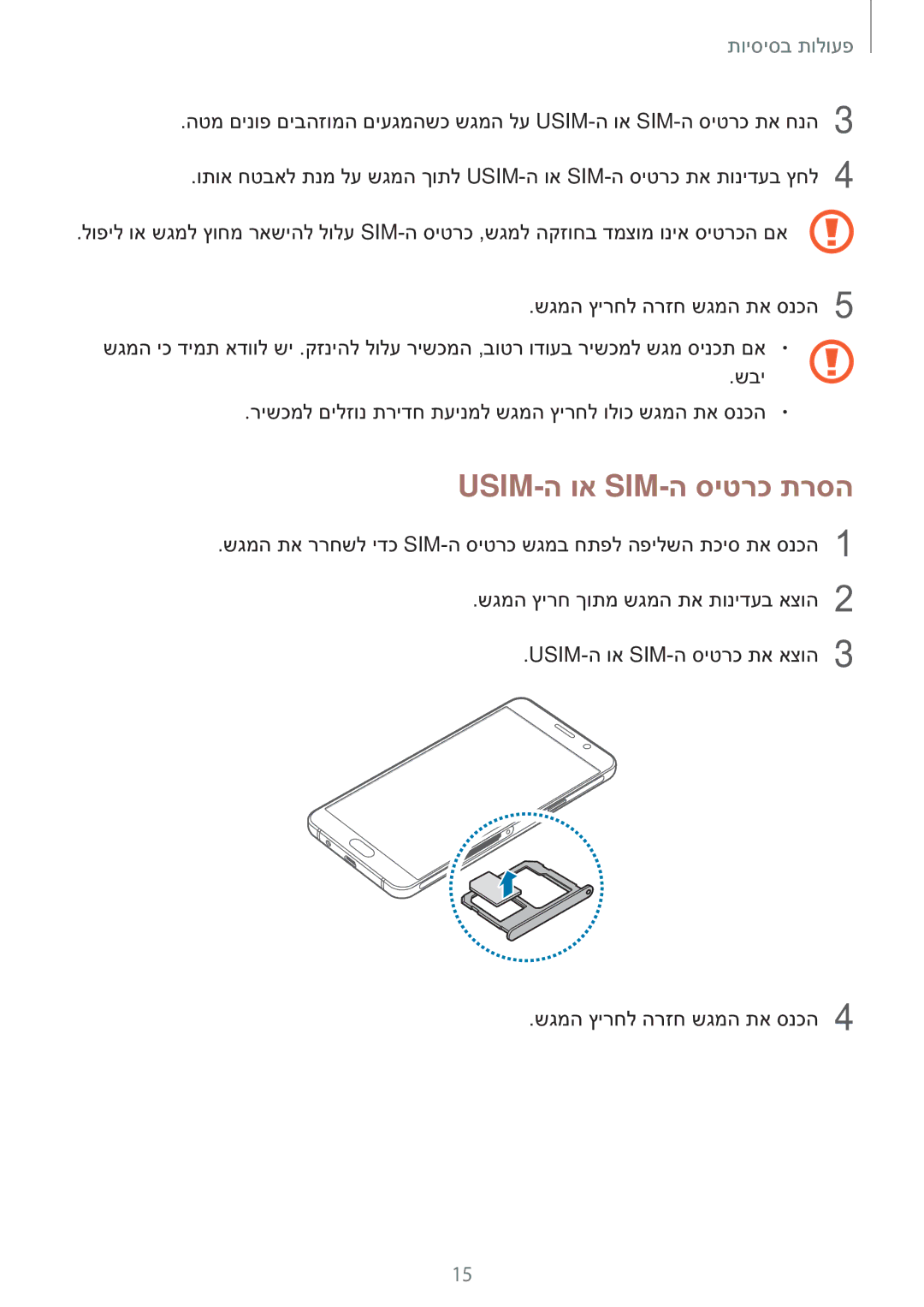 Samsung SM-A710FZKAILO manual Usim-ה וא Sim-ה סיטרכ תרסה 