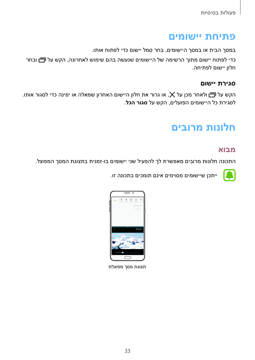 Samsung SM-A710FZKAILO manual םימושיי תחיתפ, םיבורמ תונולח, אובמ, םושיי תריגס 