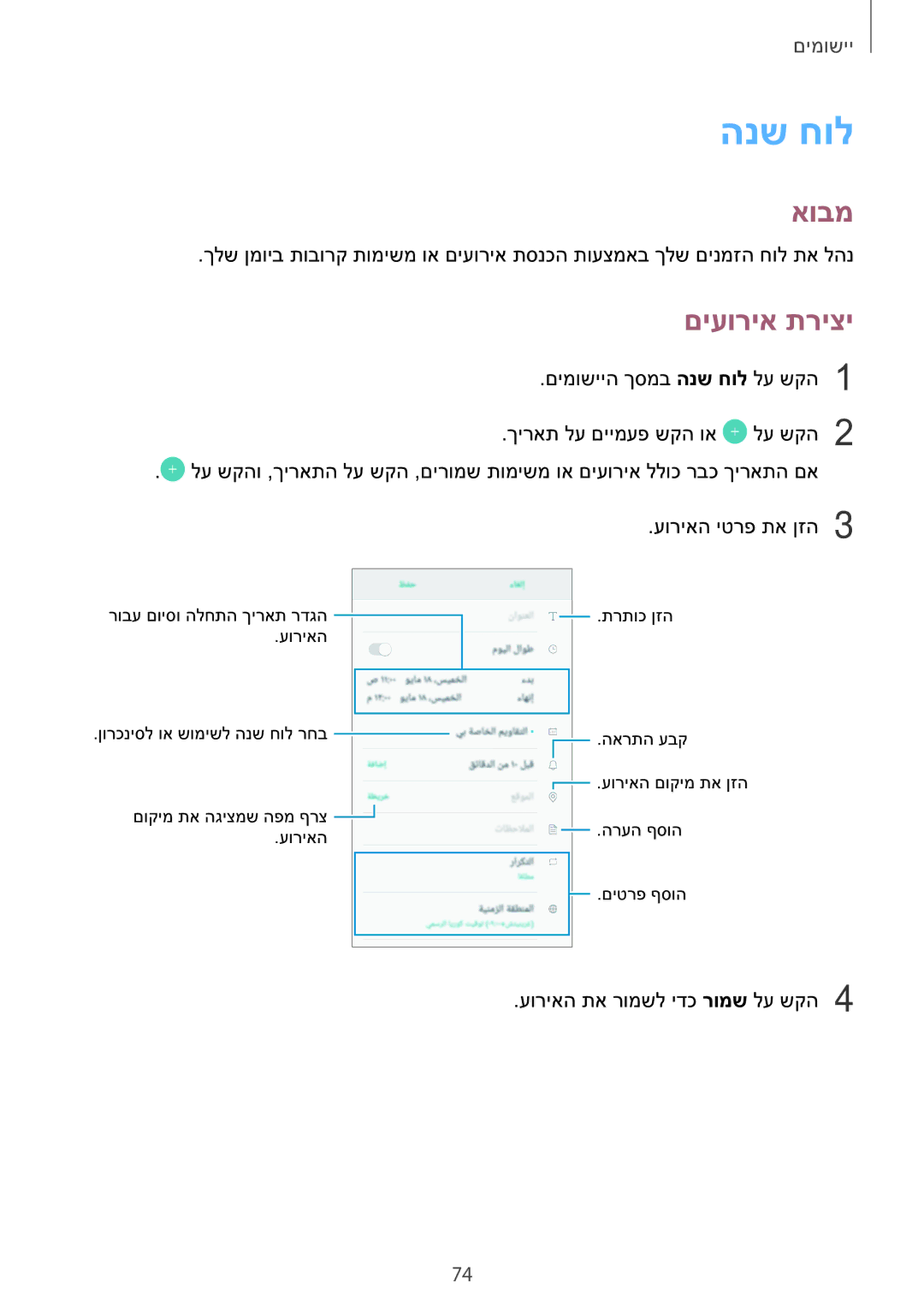 Samsung SM-A710FZKAILO manual הנש חול, םיעוריא תריצי 