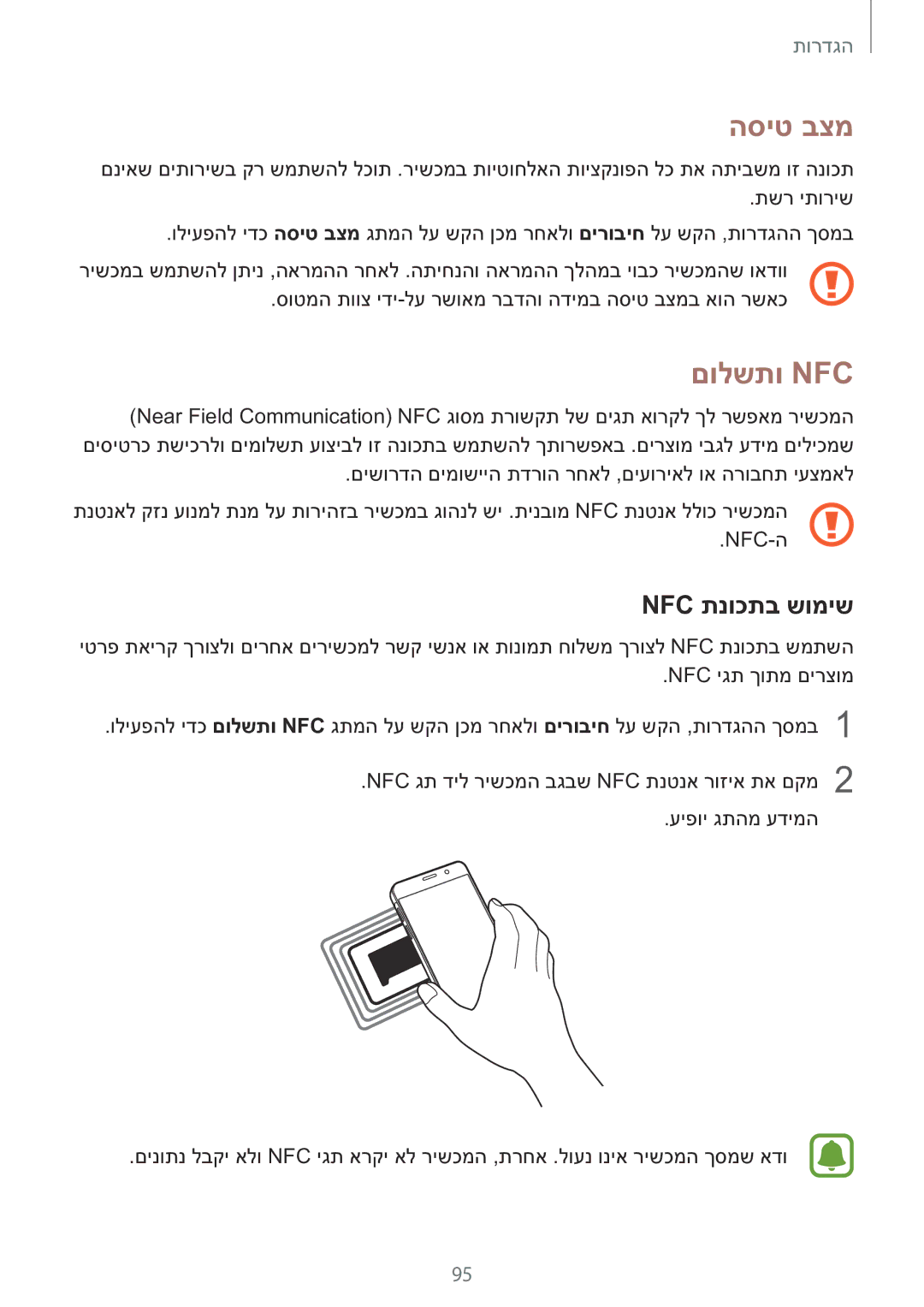 Samsung SM-A710FZKAILO manual הסיט בצמ, םולשתו Nfc‏, Nfc תנוכתב שומיש 