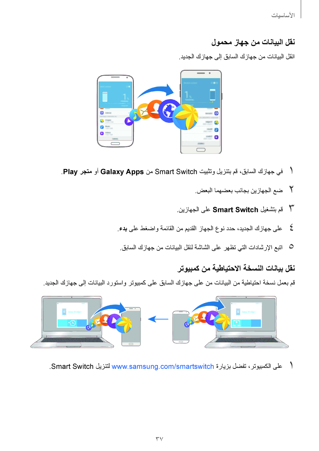 Samsung SM-A710FZDFKSA, SM-A710FZKAKSA, SM-A710FZKFKSA لومحم زاهج نم تانايبلا لقن, رتويبمك نم ةيطايتحلاا ةخسنلا تانايب لقن 