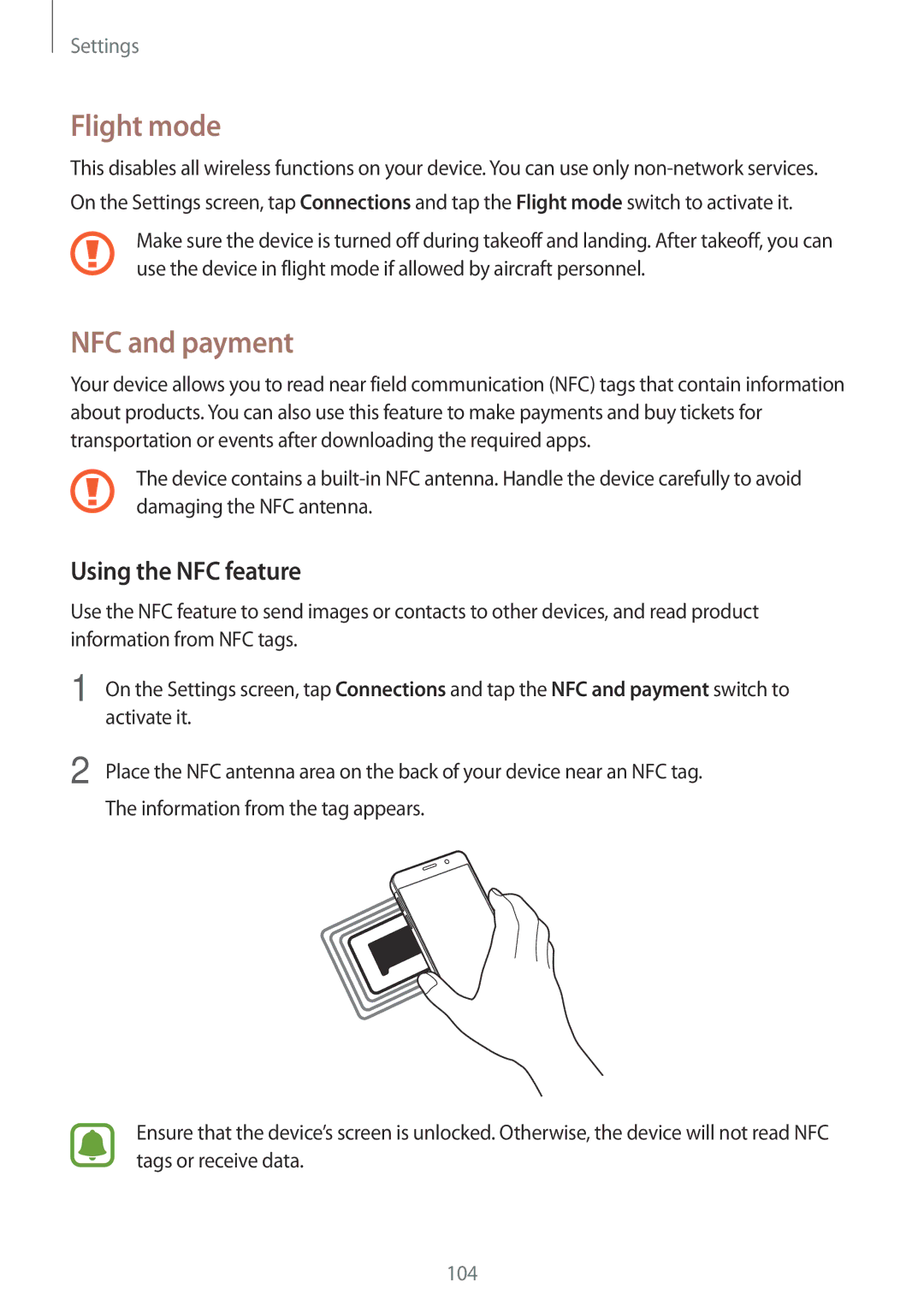 Samsung SM-A710FZKAKSA, SM-A710FZDFKSA, SM-A710FZKFKSA, SM-A710FZWFKSA Flight mode, NFC and payment, Using the NFC feature 