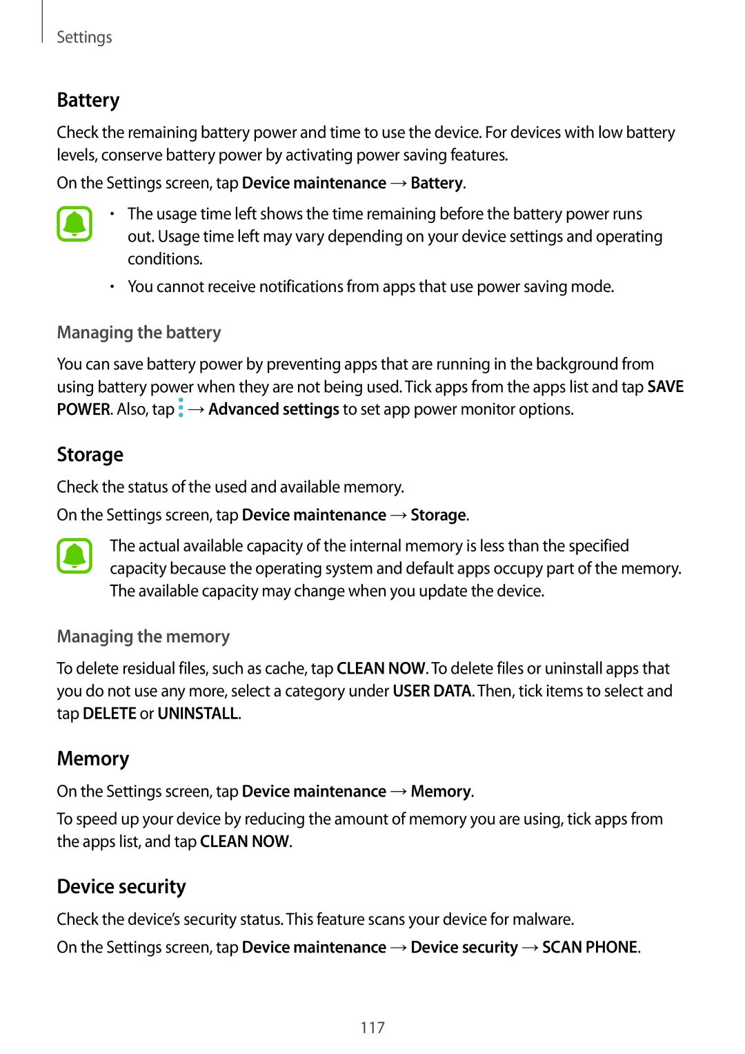 Samsung SM-A710FZKFXXV, SM-A710FZKAKSA, SM-A710FZDFKSA, SM-A710FZKFKSA manual Battery, Storage, Memory, Device security 