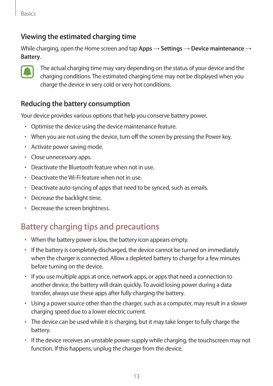 Samsung SM-A710FZKFXXV, SM-A710FZKAKSA manual Battery charging tips and precautions, Viewing the estimated charging time 