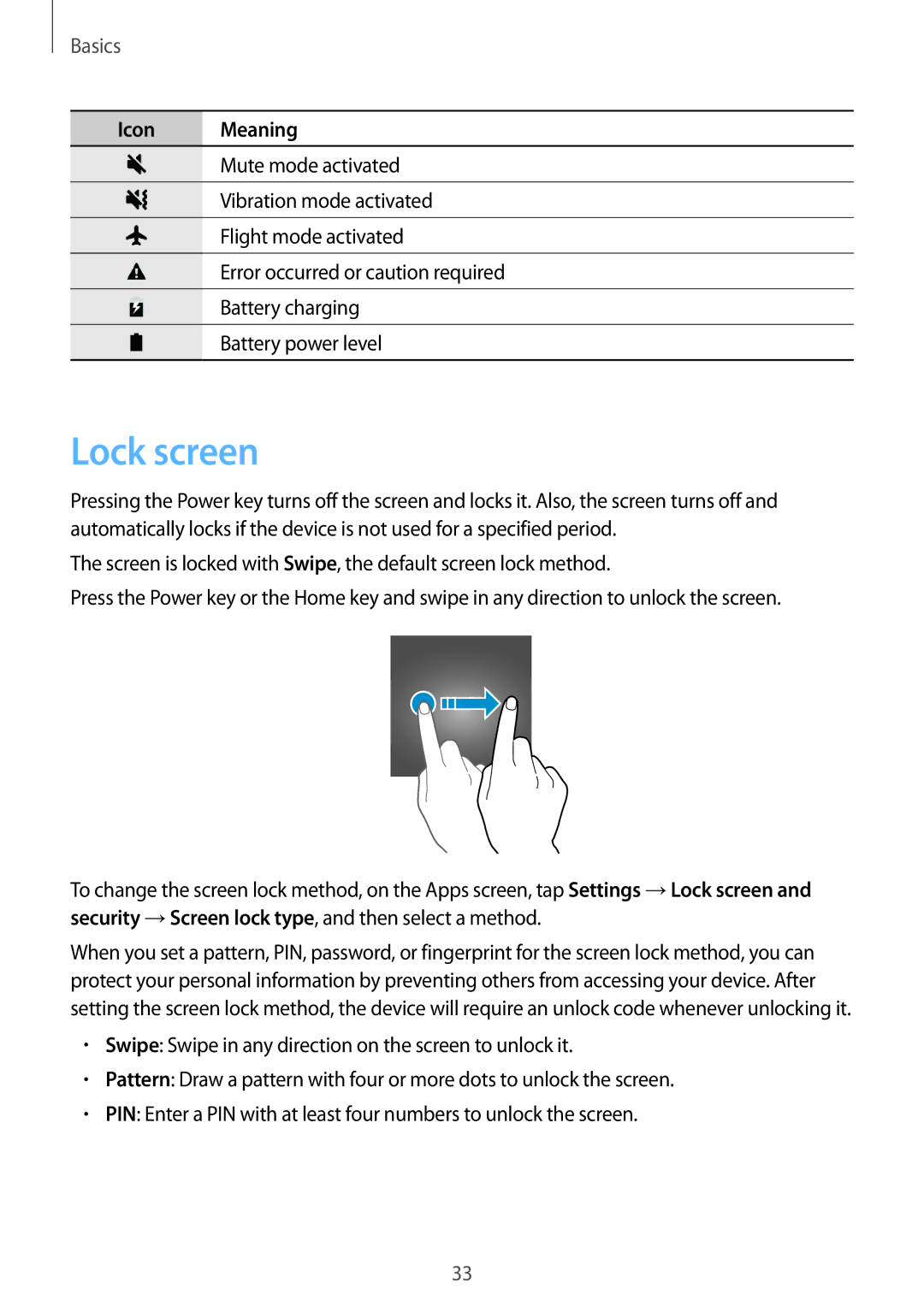 Samsung SM-A710FZDFKSA, SM-A710FZKAKSA, SM-A710FZKFKSA, SM-A710FZWFKSA, SM-A710FZDFXXV, SM-A710FZKFXXV manual Lock screen 