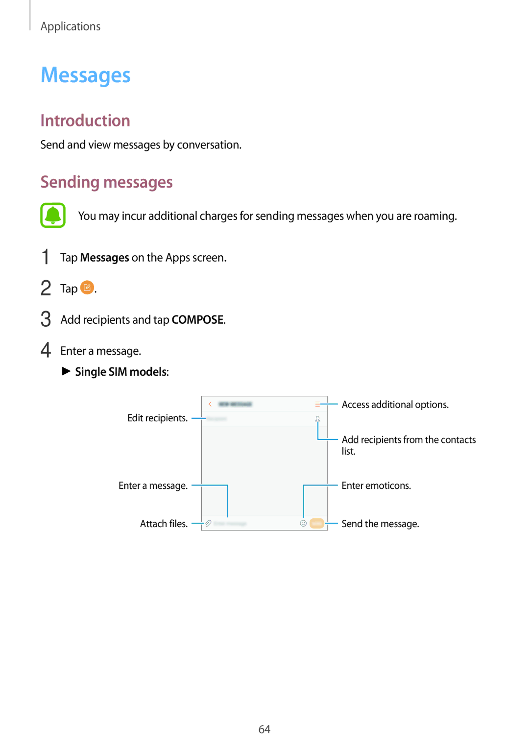 Samsung SM-A710FZKAKSA, SM-A710FZDFKSA, SM-A710FZKFKSA, SM-A710FZWFKSA, SM-A710FZDFXXV manual Messages, Sending messages 