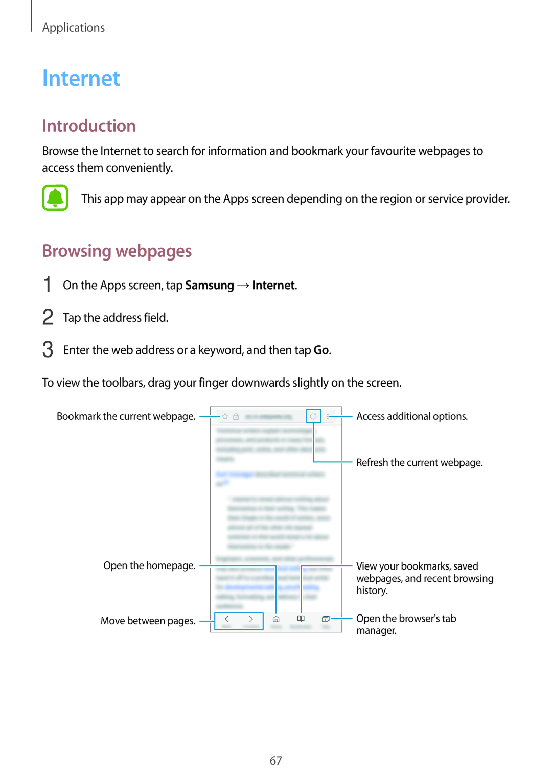 Samsung SM-A710FZWFKSA, SM-A710FZKAKSA, SM-A710FZDFKSA, SM-A710FZKFKSA, SM-A710FZDFXXV manual Internet, Browsing webpages 