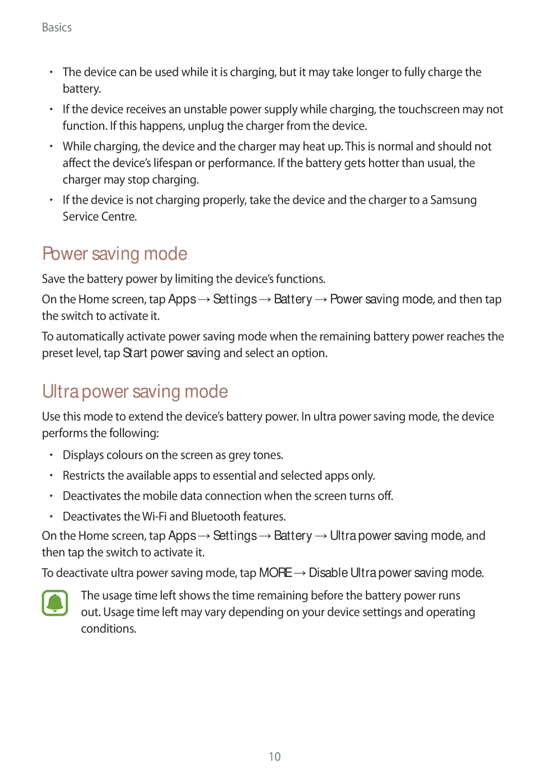 Samsung SM-A710FZKAKSA, SM-A710FZKAILO manual Power saving mode, Ultra power saving mode 