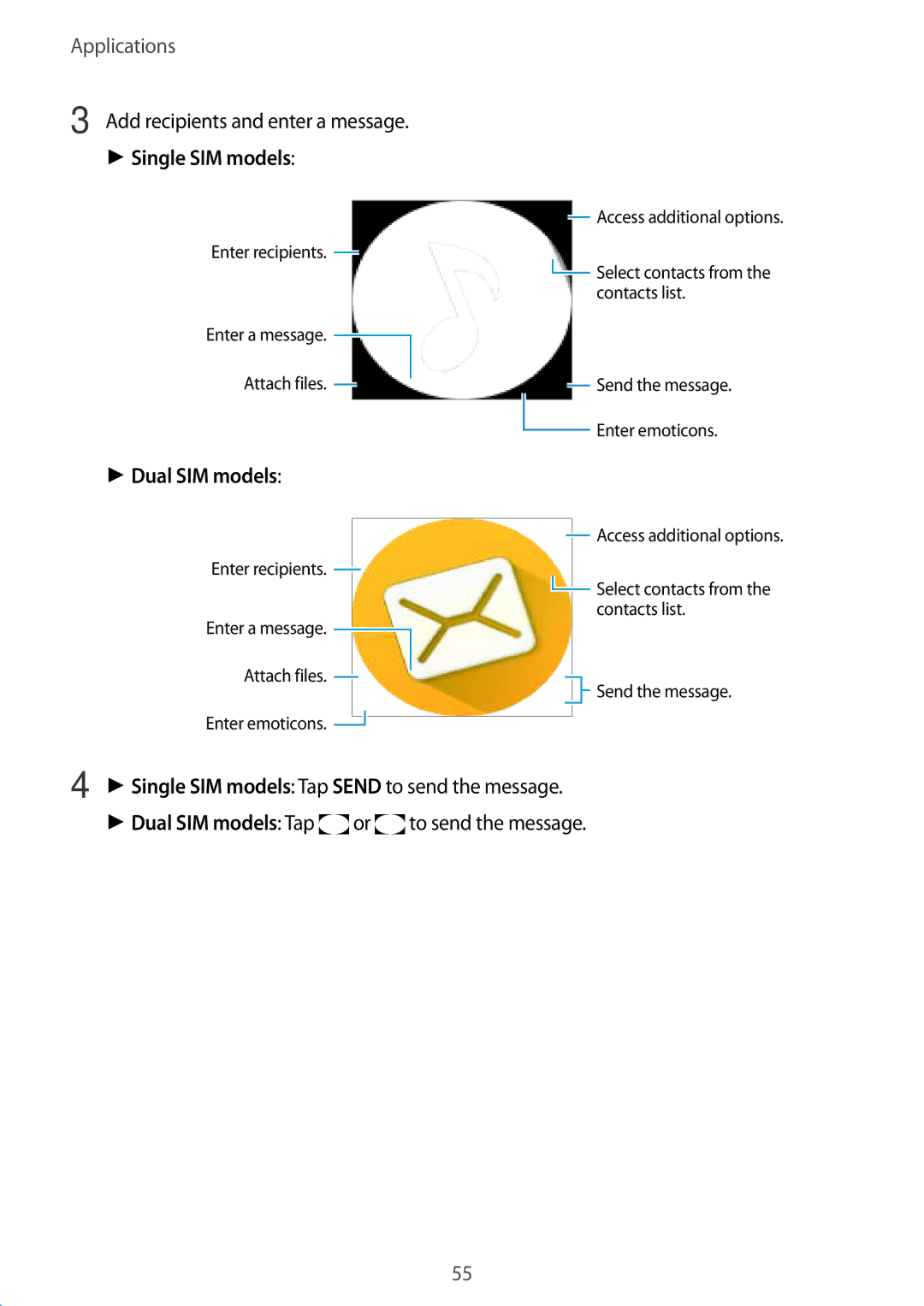 Samsung SM-A710FZKAILO, SM-A710FZKAKSA manual Add recipients and enter a message 