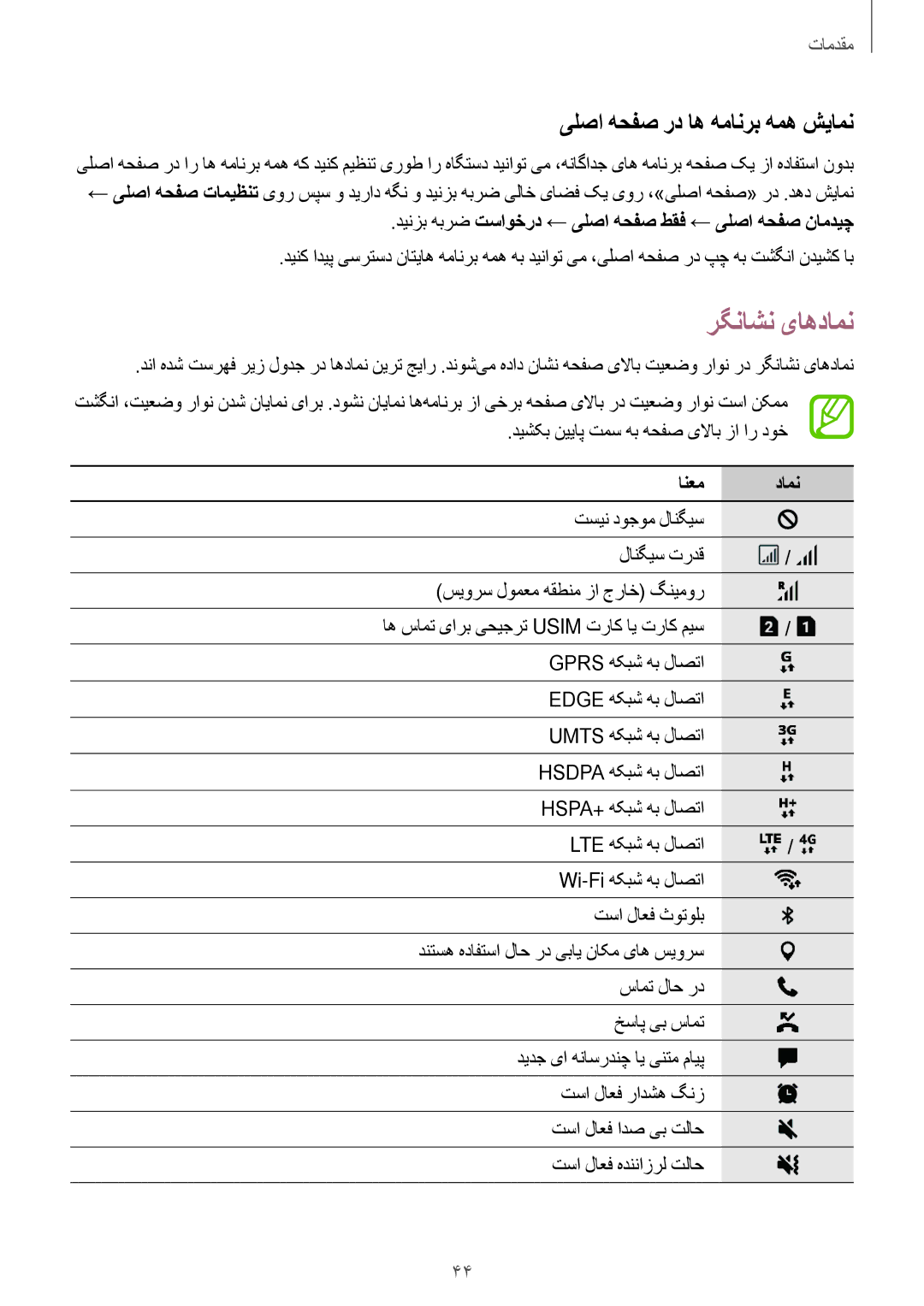 Samsung SM-A720FZDDKSA, SM-A720FZIDKSA, SM-A720FZBDKSA manual رگناشن یاهدامن, یلصا هحفص رد اه همانرب همه شیامن, انعم دامن 