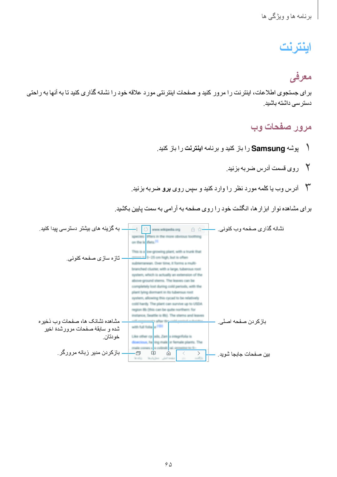 Samsung SM-A720FZIDKSA, SM-A720FZDDKSA, SM-A720FZBDKSA, SM-A720FZKDKSA manual تنرتنیا, بو تاحفص رورم, دیشاب هتشاد یسرتسد 