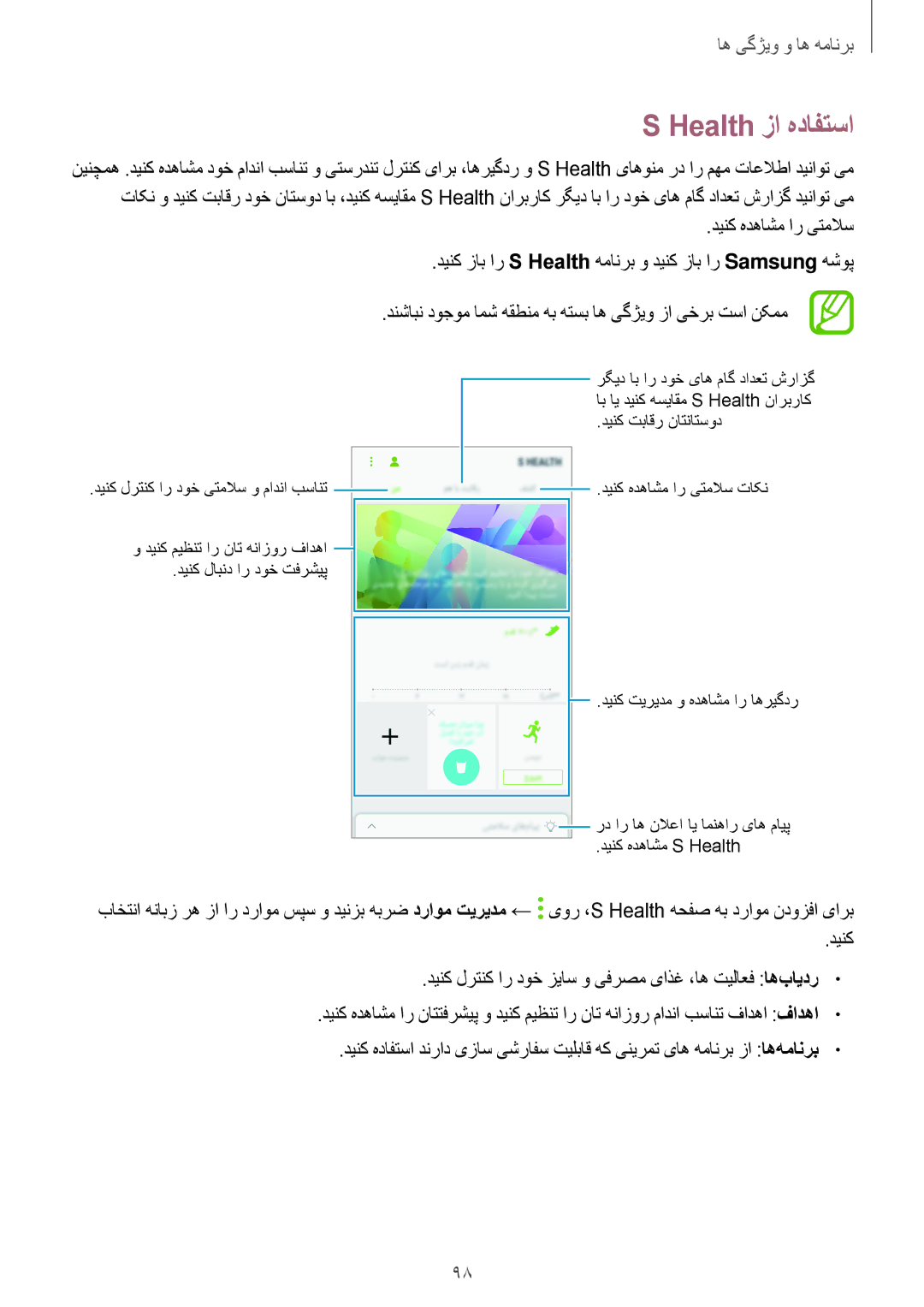 Samsung SM-A720FZBDKSA, SM-A720FZDDKSA, SM-A720FZIDKSA, SM-A720FZKDKSA manual Health زا هدافتسا 