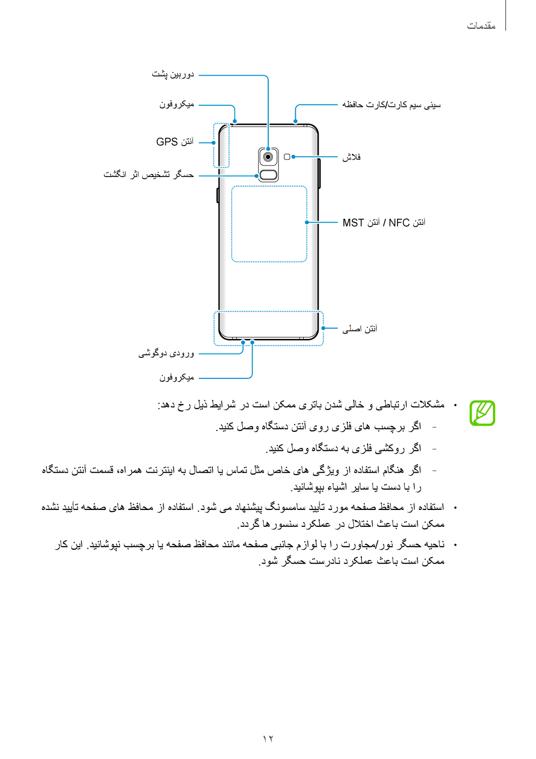 Samsung SM-A730FZDGKSA, SM-A730FZKGKSA manual دیناشوپب ءایشا ریاس ای تسد اب ار, ددرگ اهروسنس درکلمع رد للاتخا ثعاب تسا نکمم 