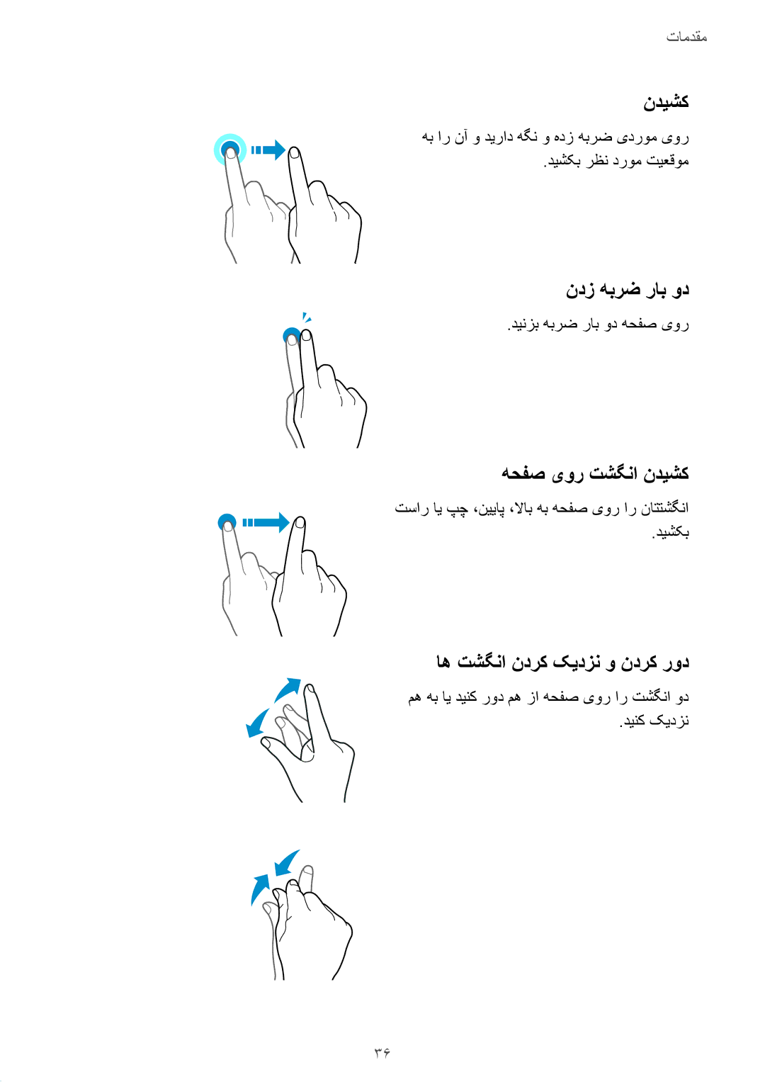 Samsung SM-A730FZDGKSA, SM-A730FZKGKSA manual ندز هبرض راب ود, هحفص یور تشگنا ندیشک, اه تشگنا ندرک کیدزن و ندرک رود 