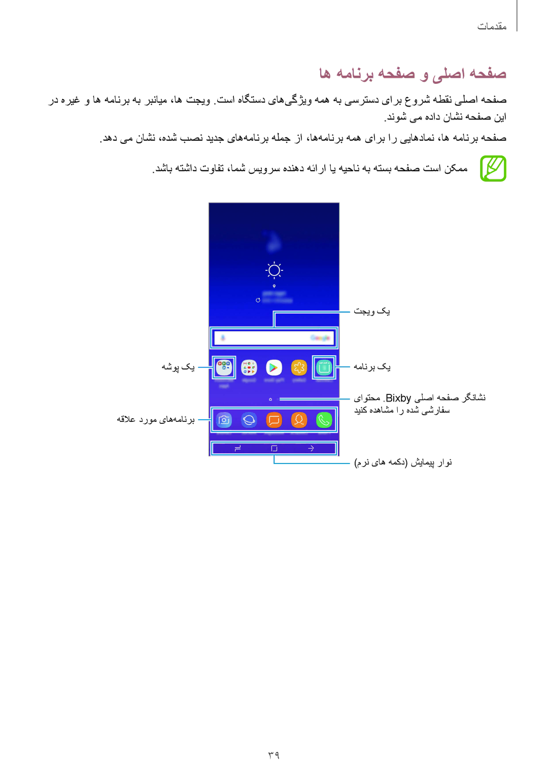 Samsung SM-A530FZDGKSA, SM-A730FZDGKSA, SM-A730FZKGKSA manual اه همانرب هحفص و یلصا هحفص, دنوش یم هداد ناشن هحفص نیا 