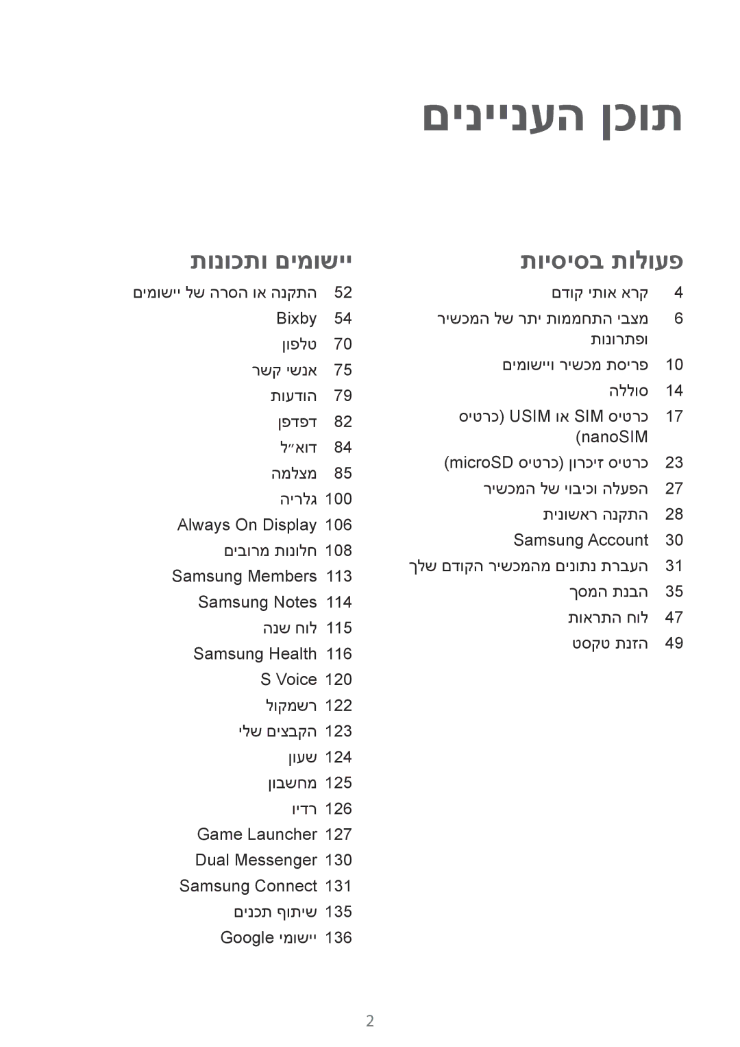 Samsung SM-A730FZDEILO, SM-A730FZKEILO, SM-A730FZVEILO, SM-A530FZVEILO, SM-A530FZKEILO, SM-A530FZDEILO manual םיניינעה ןכות 