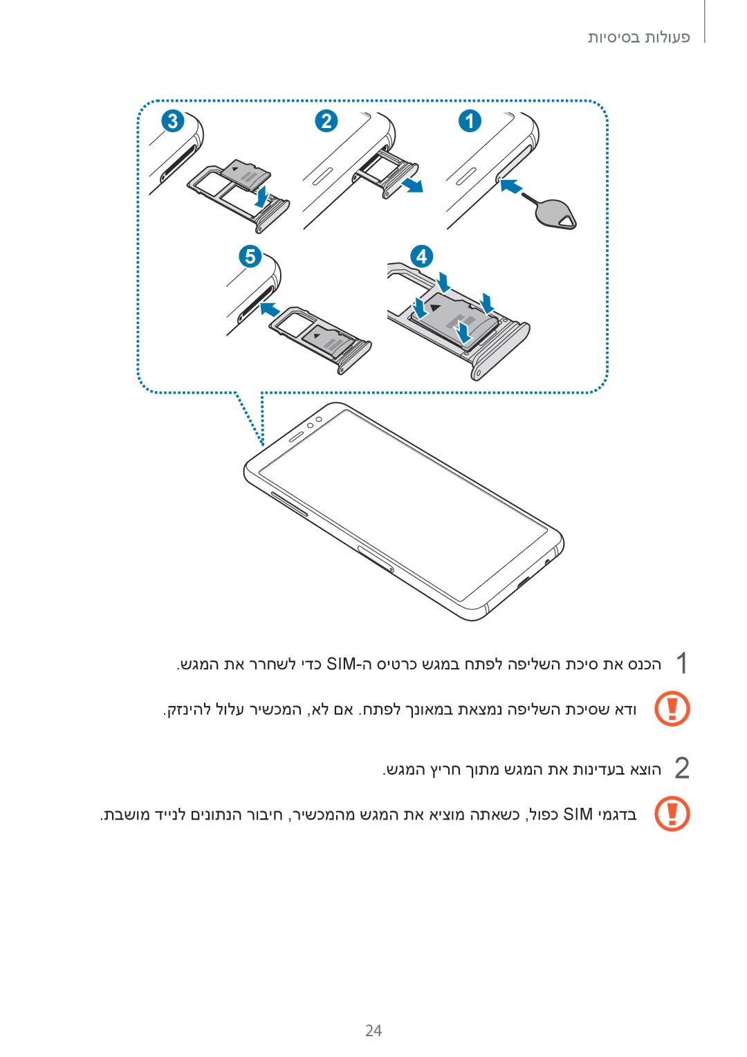 Samsung SM-A730FZKEILO, SM-A730FZVEILO, SM-A730FZDEILO, SM-A530FZVEILO, SM-A530FZKEILO, SM-A530FZDEILO manual פעולות בסיסיות 