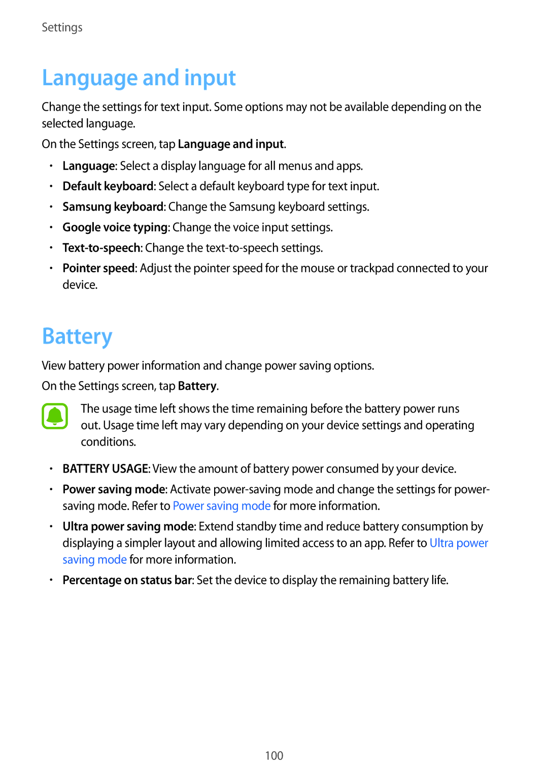 Samsung SM-A800FZDEXXV, SM-A800FZDEKSA, SM-A800FZWEXXV manual Language and input, Battery 