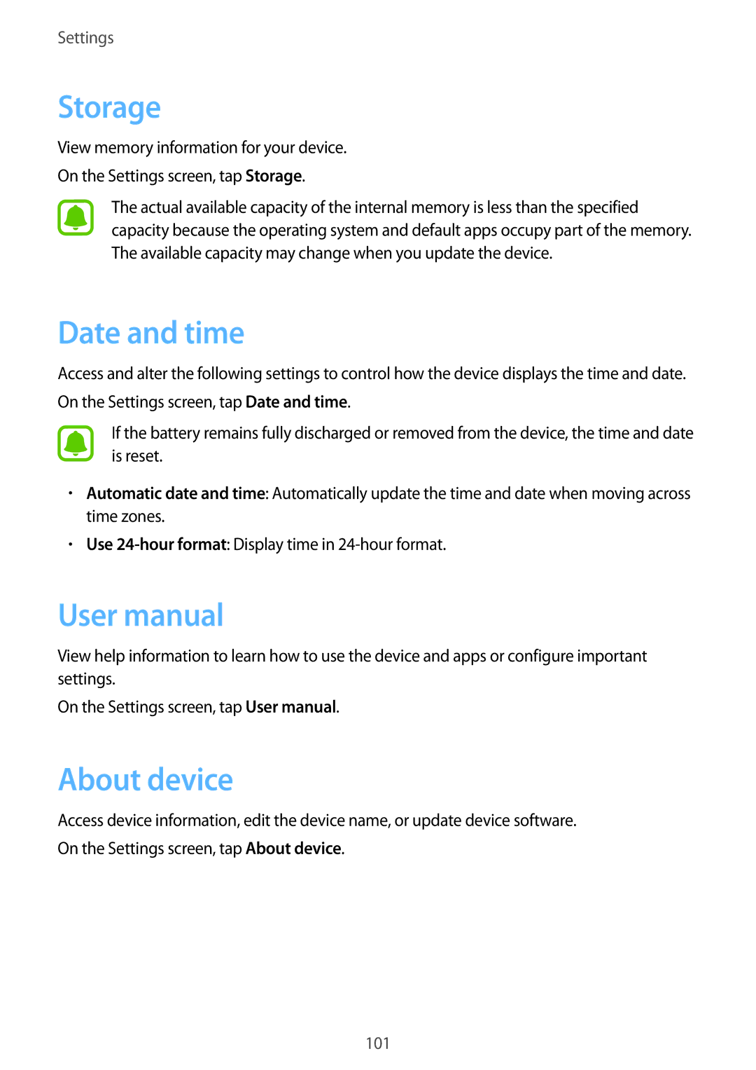 Samsung SM-A800FZWEXXV, SM-A800FZDEKSA, SM-A800FZDEXXV manual Storage, Date and time, About device 