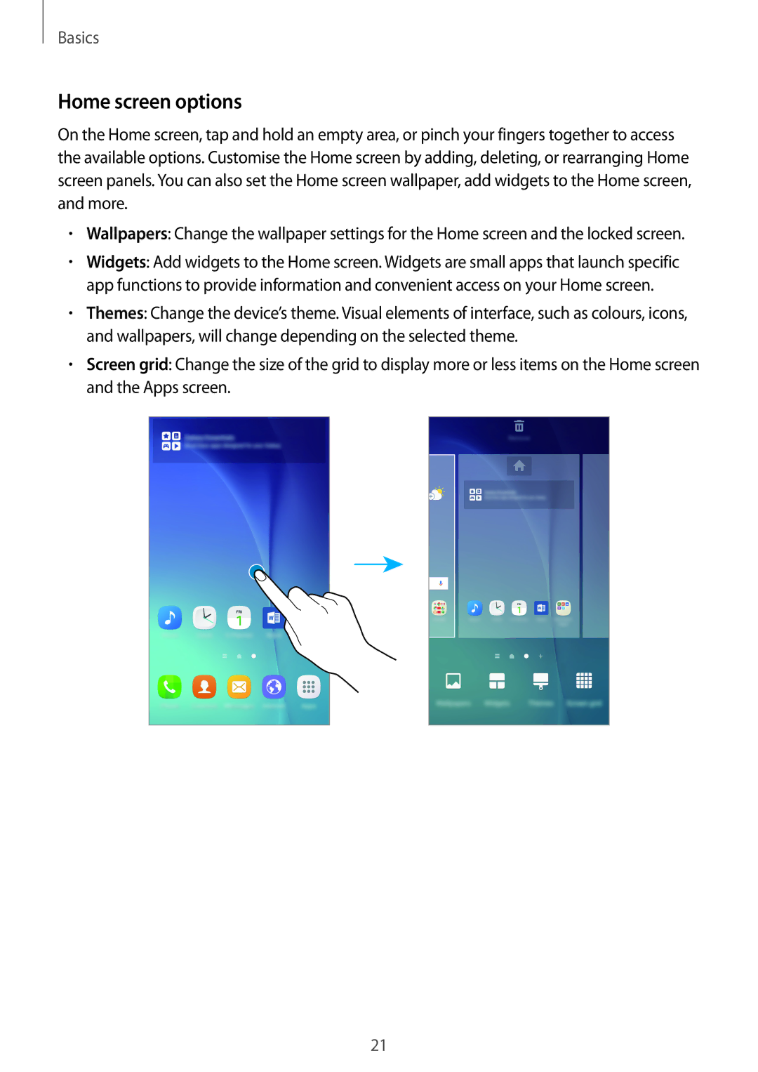 Samsung SM-A800FZDEKSA, SM-A800FZDEXXV, SM-A800FZWEXXV manual Home screen options 