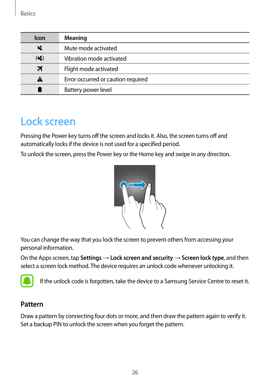 Samsung SM-A800FZWEXXV, SM-A800FZDEKSA, SM-A800FZDEXXV manual Lock screen, Pattern 