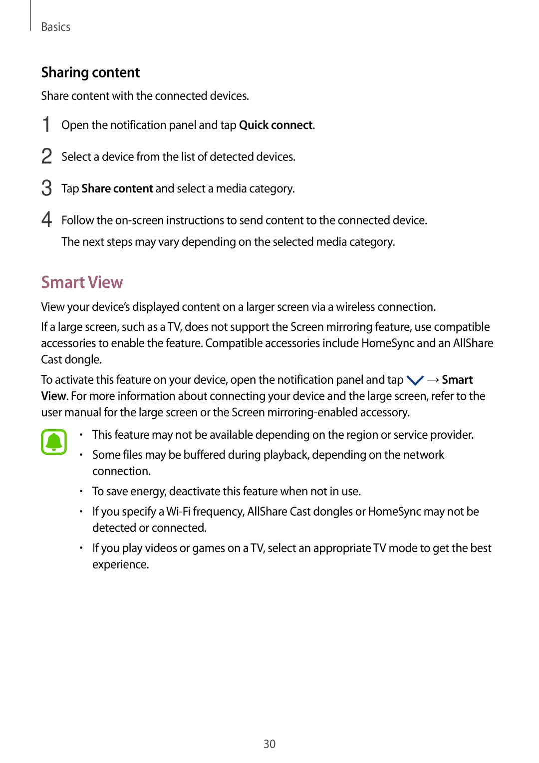 Samsung SM-A800FZDEKSA, SM-A800FZDEXXV, SM-A800FZWEXXV manual Smart View, Sharing content 