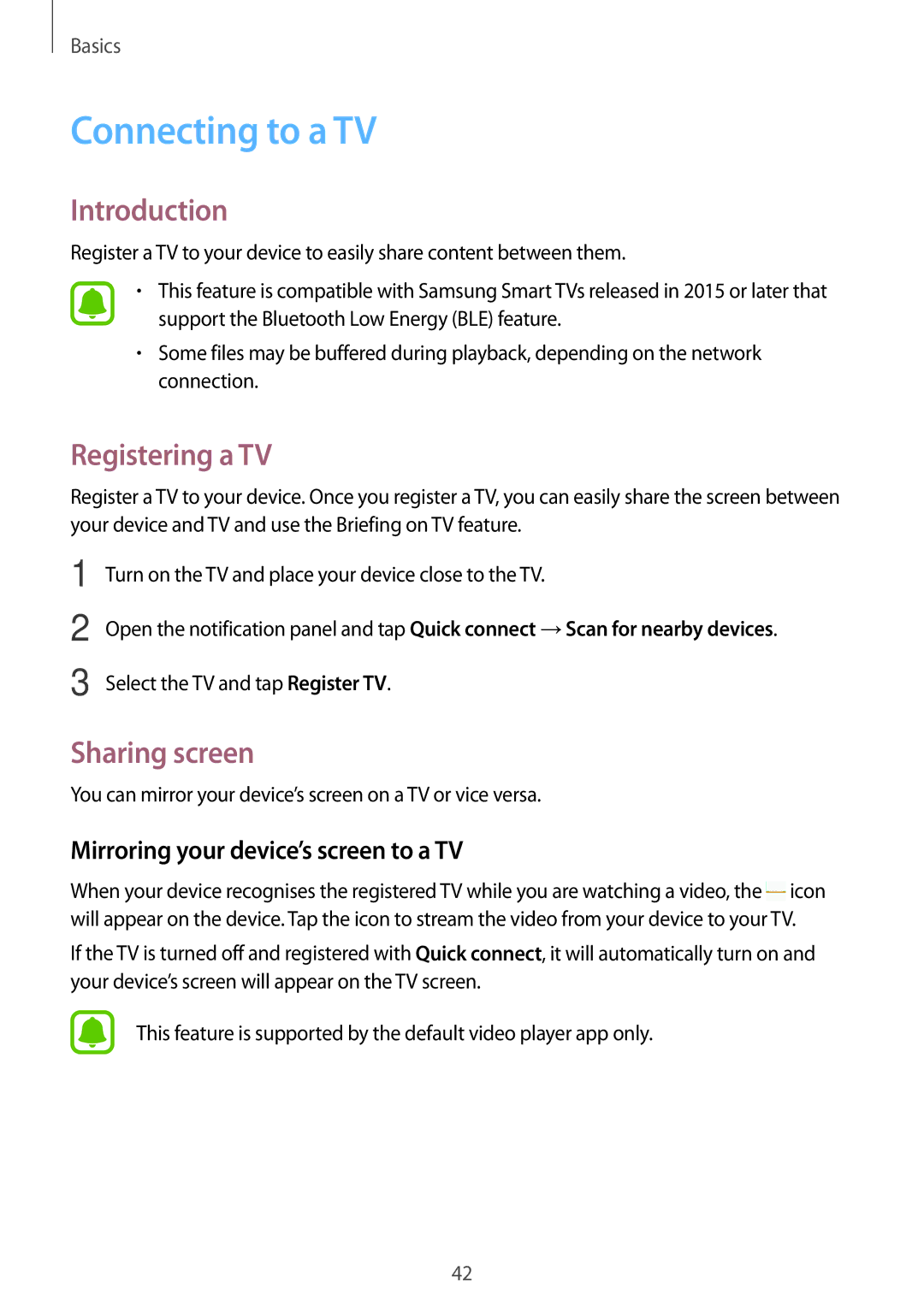 Samsung SM-A800FZDEKSA manual Connecting to a TV, Registering a TV, Sharing screen, Mirroring your device’s screen to a TV 