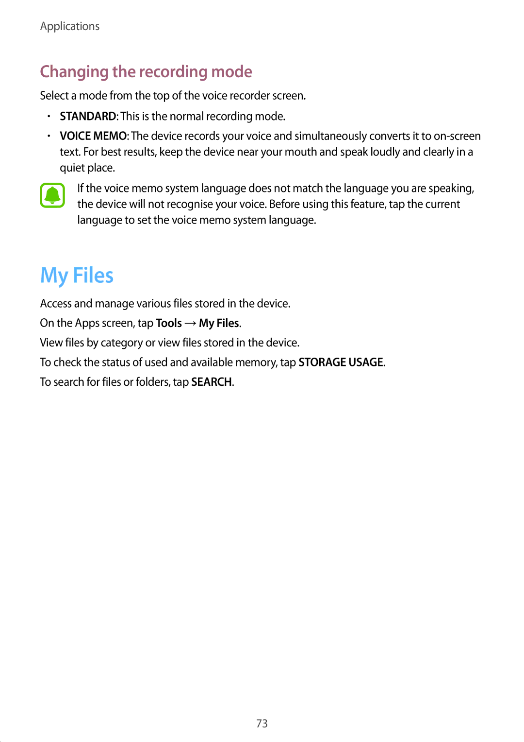 Samsung SM-A800FZDEXXV, SM-A800FZDEKSA, SM-A800FZWEXXV manual My Files, Changing the recording mode 