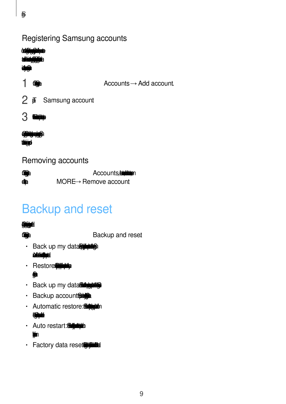 Samsung SM-A800FZDEKSA manual Backup and reset, Registering Samsung accounts, Removing accounts, Tap Samsung account 