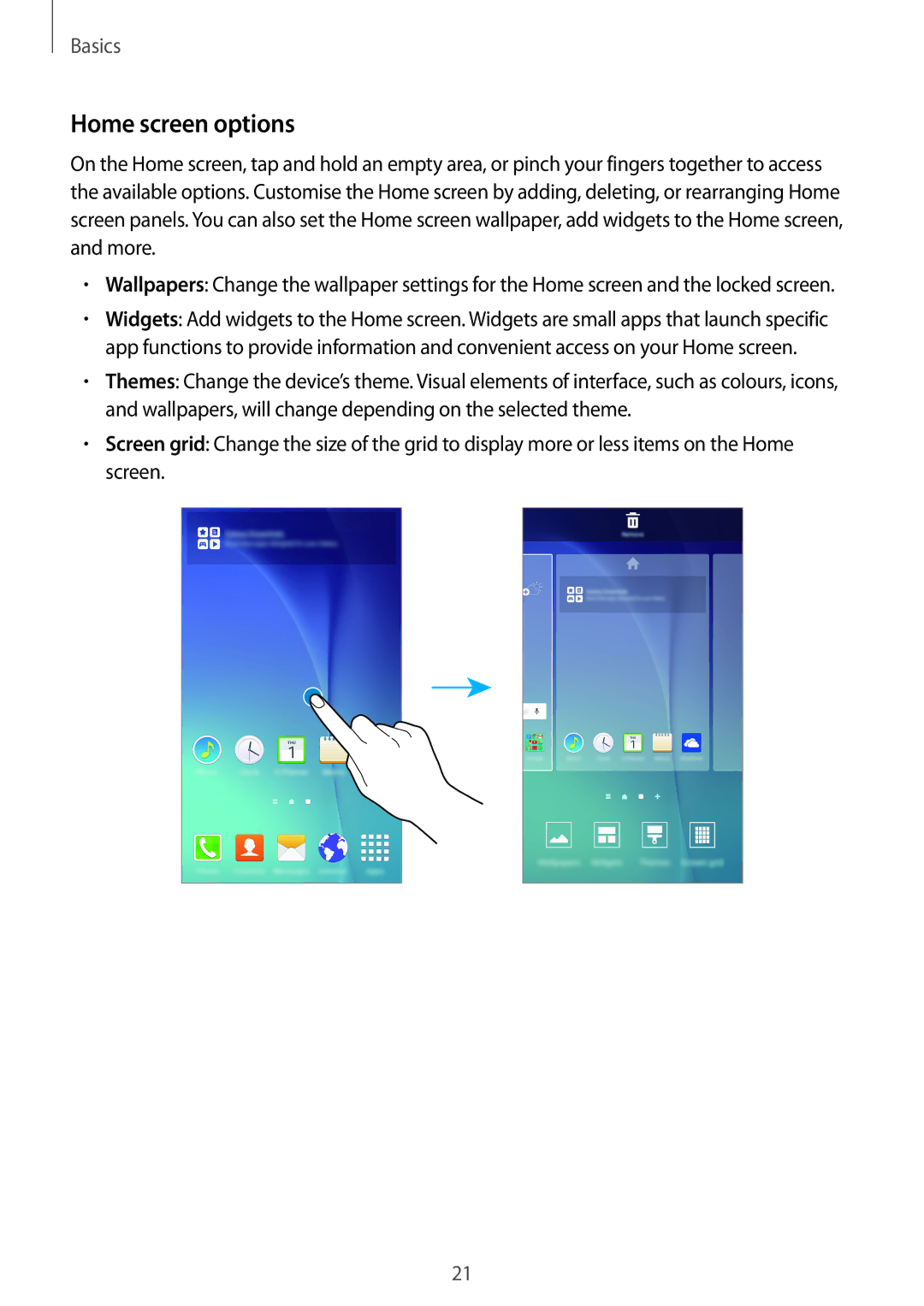 Samsung SM-A800FZDEKSA, SM-A800FZDEXXV, SM-A800FZWEXXV manual Home screen options 