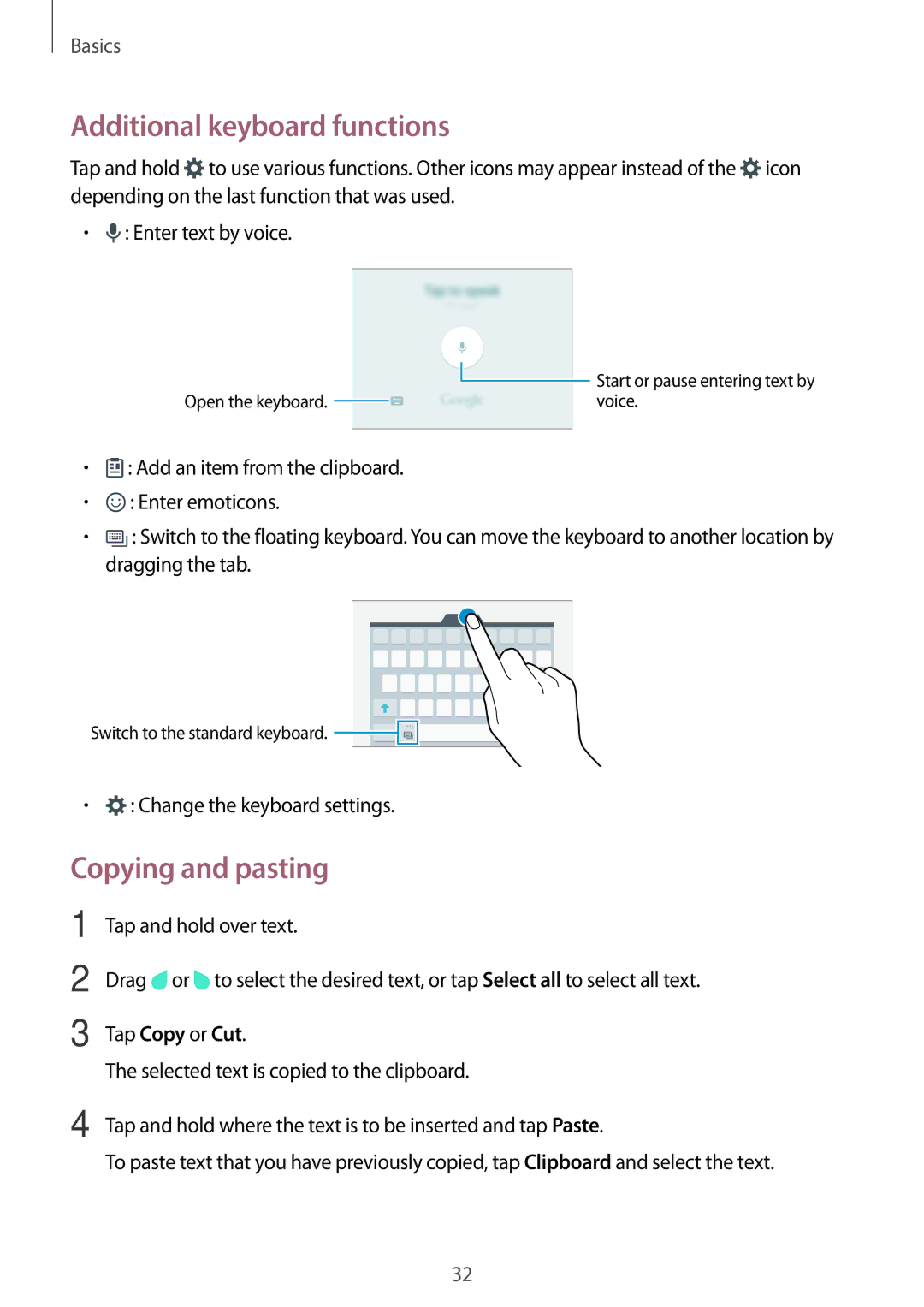 Samsung SM-A800FZWEXXV, SM-A800FZDEKSA Additional keyboard functions, Copying and pasting, Change the keyboard settings 