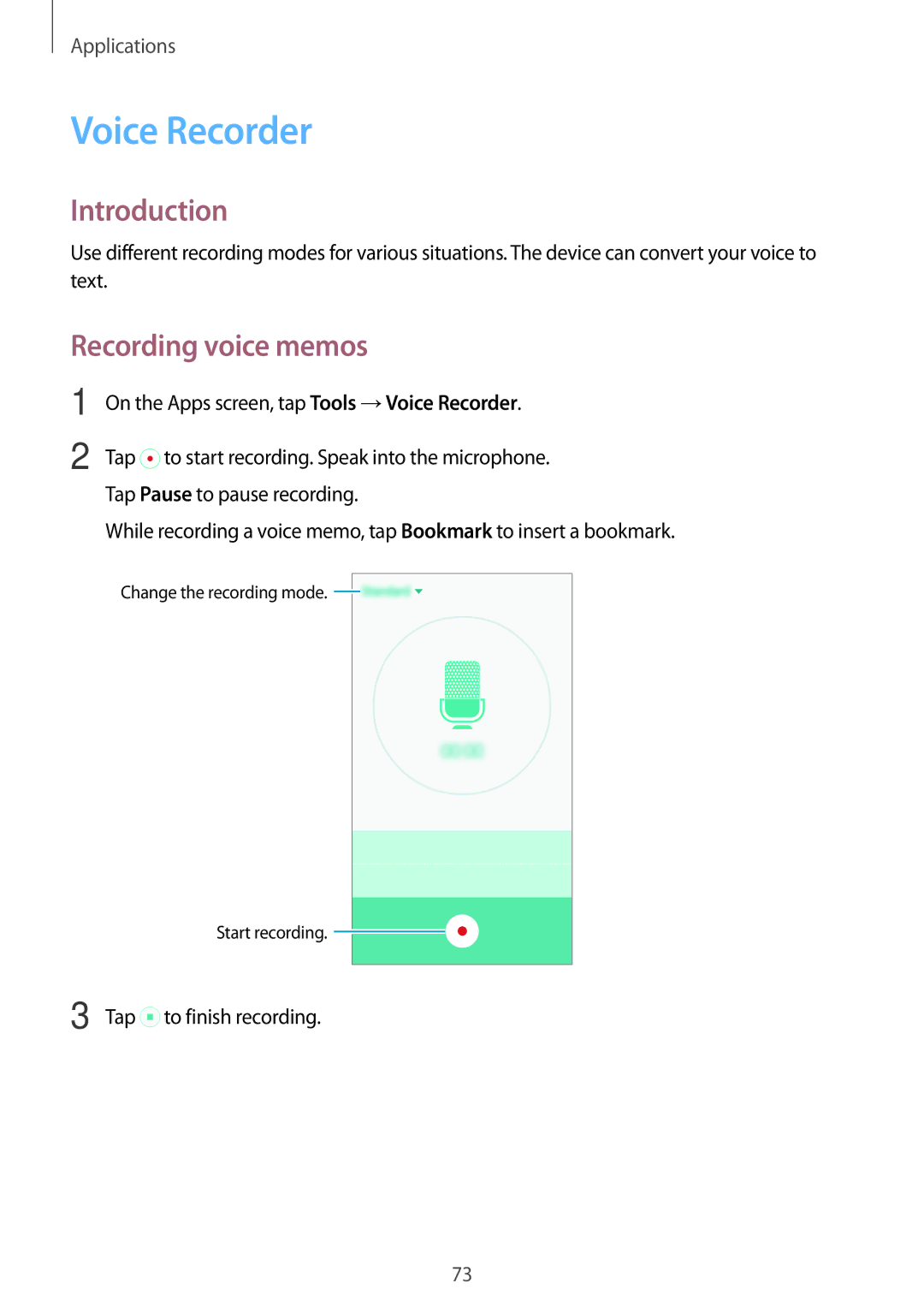 Samsung SM-A800FZDEXXV, SM-A800FZDEKSA, SM-A800FZWEXXV manual Voice Recorder, Recording voice memos, Tap to finish recording 