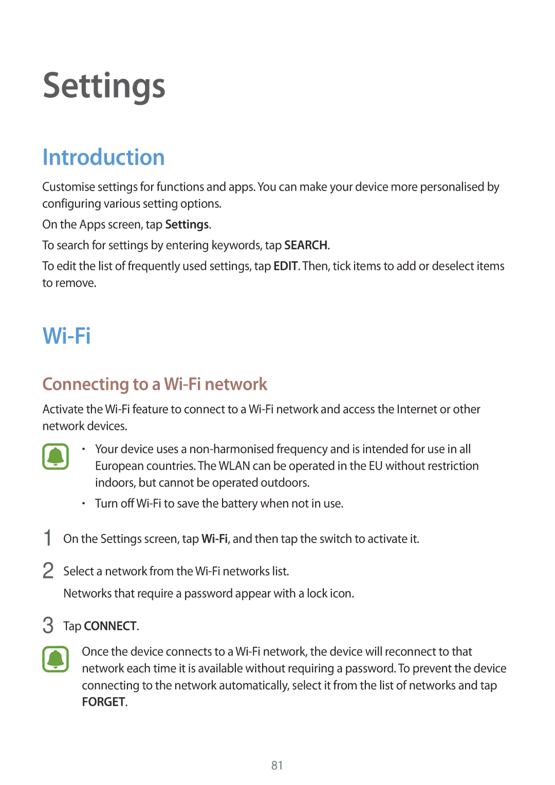 Samsung SM-A800FZDEKSA, SM-A800FZDEXXV, SM-A800FZWEXXV manual Introduction, Connecting to a Wi-Fi network, Tap Connect 