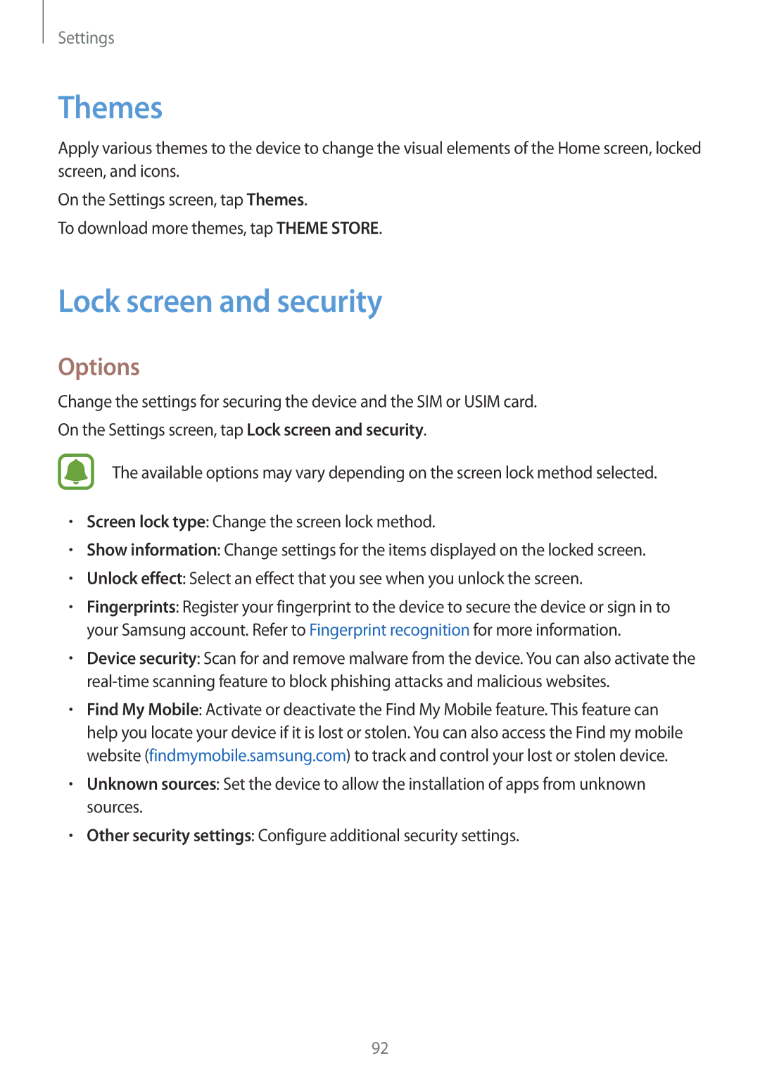 Samsung SM-A800FZWEXXV, SM-A800FZDEKSA, SM-A800FZDEXXV manual Themes, Lock screen and security 