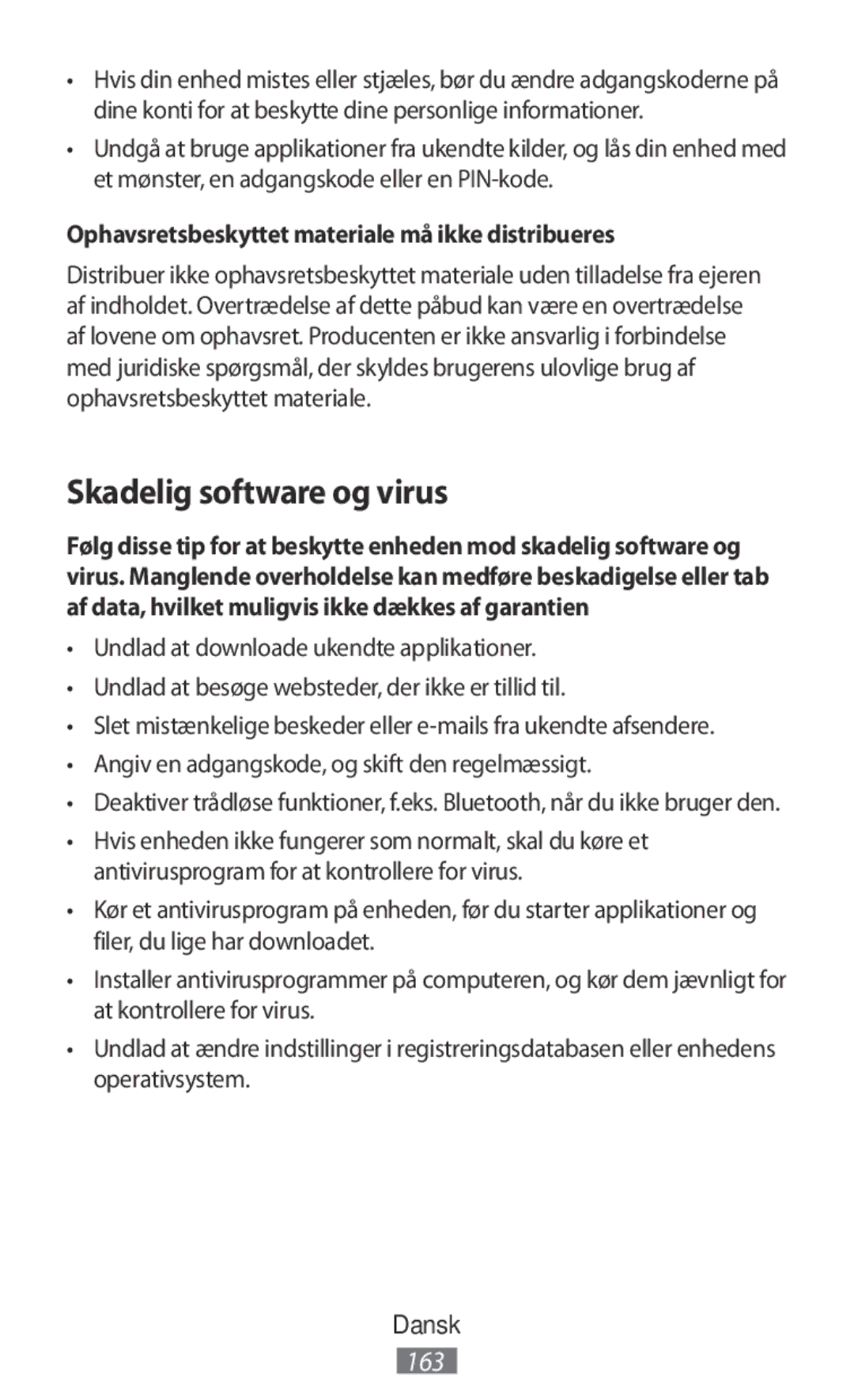 Samsung SM-A800FZDEXXV, SM-A800FZDEKSA manual Skadelig software og virus, Ophavsretsbeskyttet materiale må ikke distribueres 