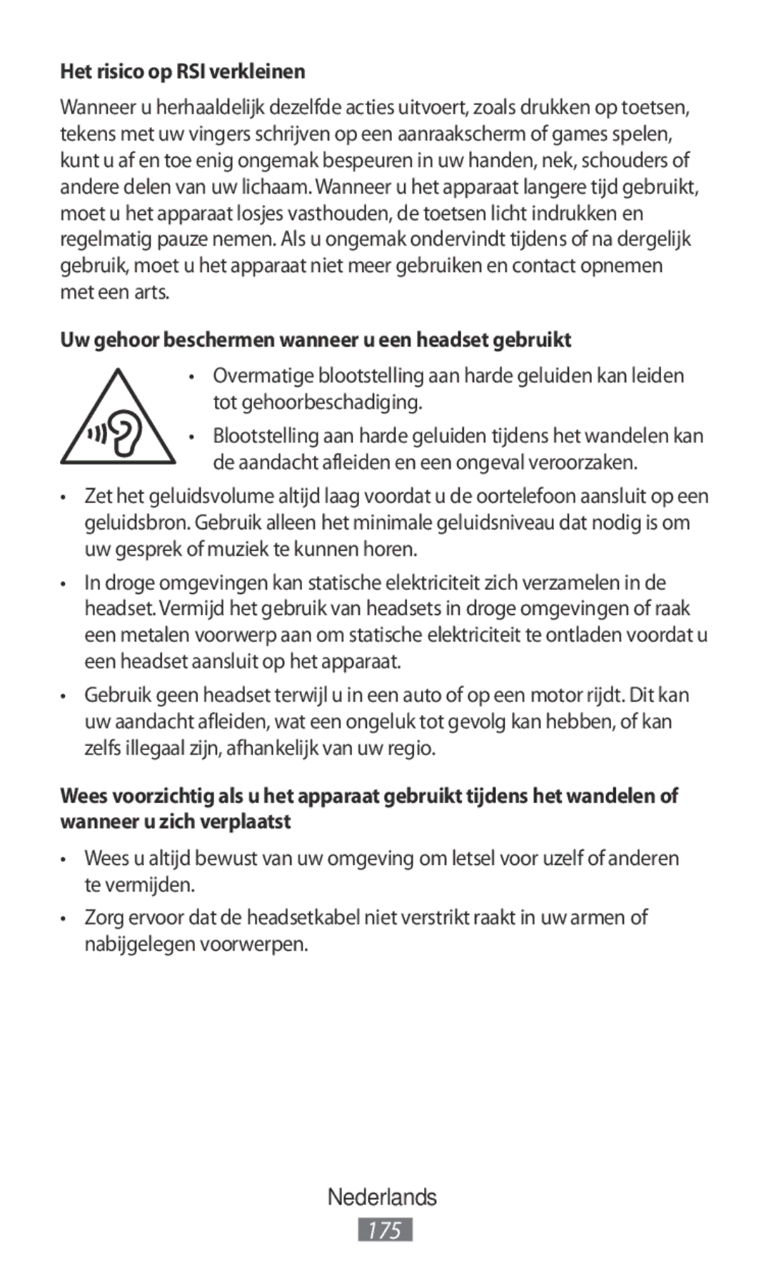 Samsung SM-A800FZDEXXV, SM-A800FZDEKSA Het risico op RSI verkleinen, Uw gehoor beschermen wanneer u een headset gebruikt 