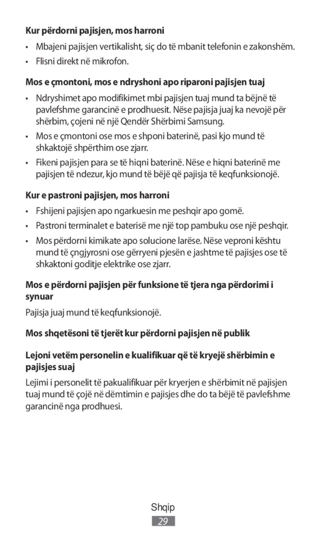 Samsung SM-A800FZDEKSA Kur përdorni pajisjen, mos harroni, Flisni direkt në mikrofon, Kur e pastroni pajisjen, mos harroni 