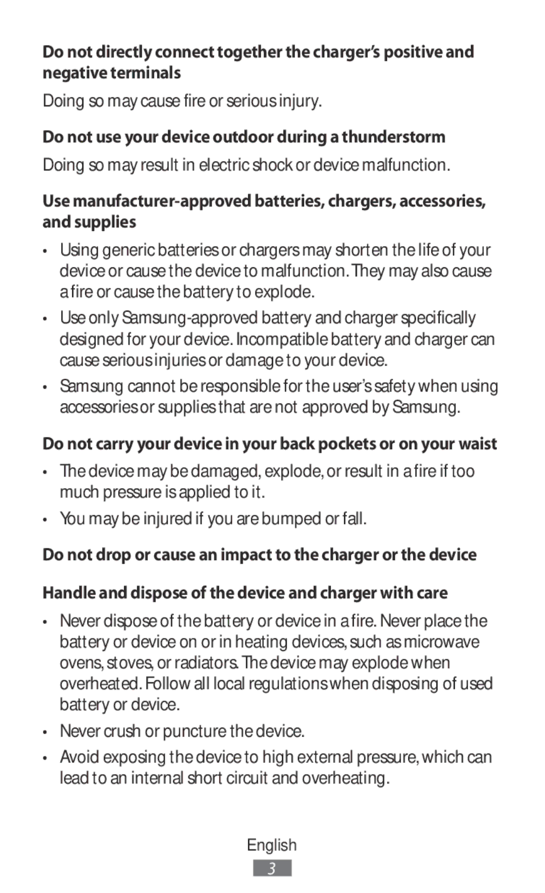 Samsung SM-T331NYKASER Doing so may cause fire or serious injury, Do not use your device outdoor during a thunderstorm 