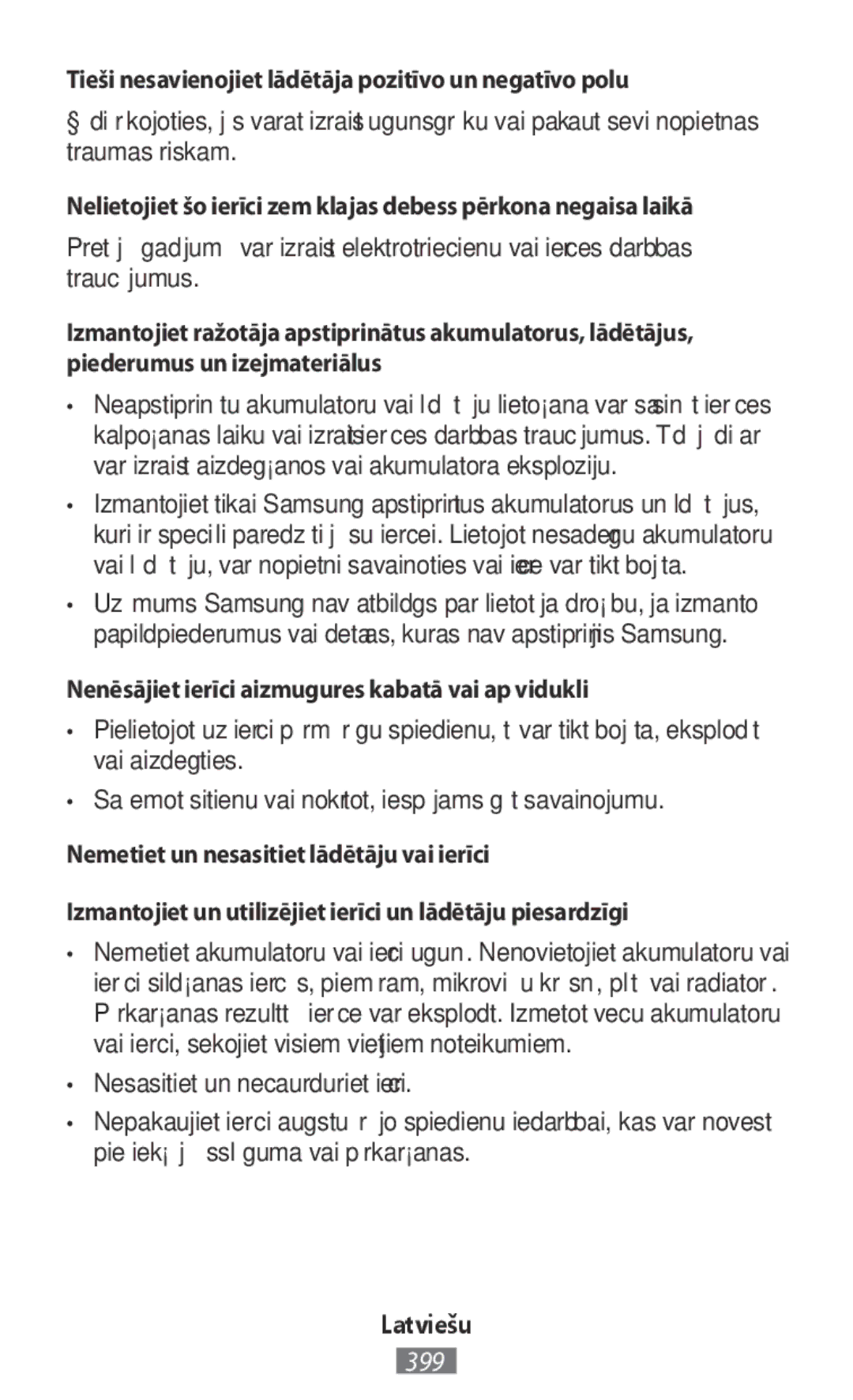 Samsung SM-T331NYKASER, SM-A800FZDEKSA, SM-T330NZWAKSA manual Tieši nesavienojiet lādētāja pozitīvo un negatīvo polu 