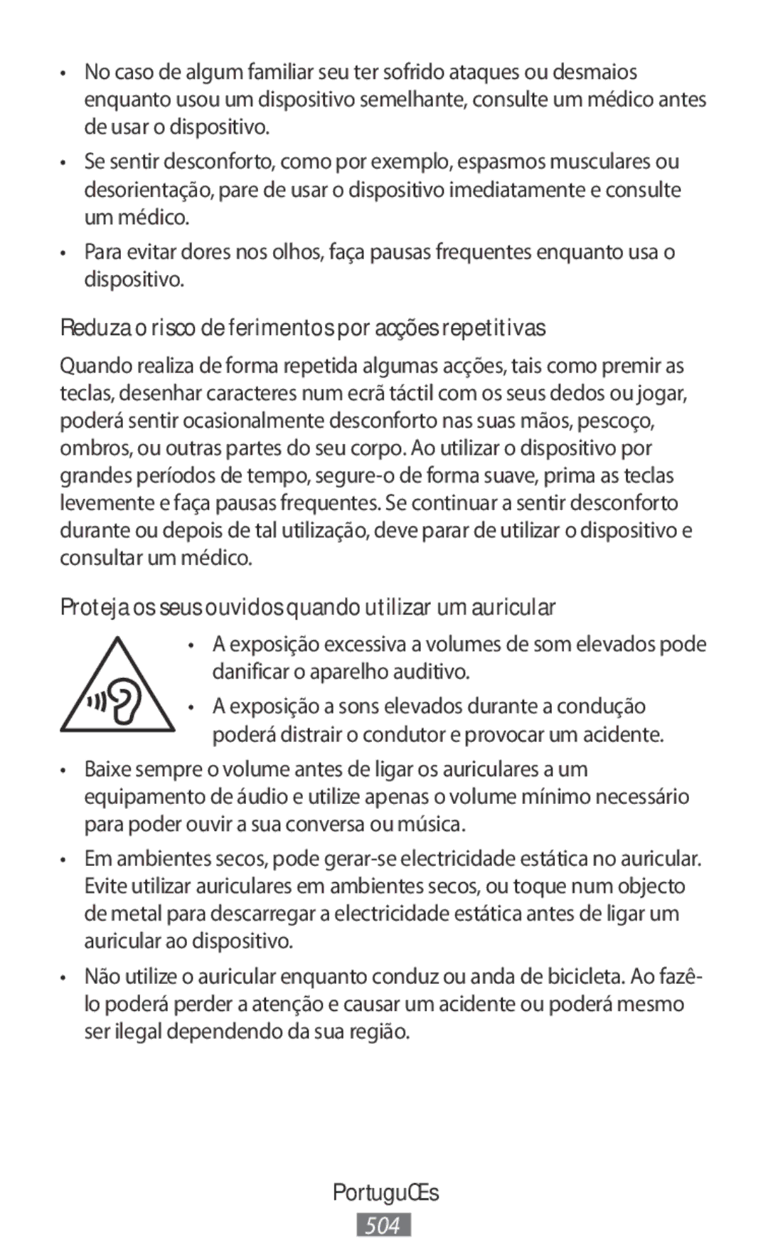 Samsung SM-T330NZWAKSA, SM-A800FZDEKSA, SM-A800FZDEXXV, SM-A800FZWEXXV Reduza o risco de ferimentos por acções repetitivas 