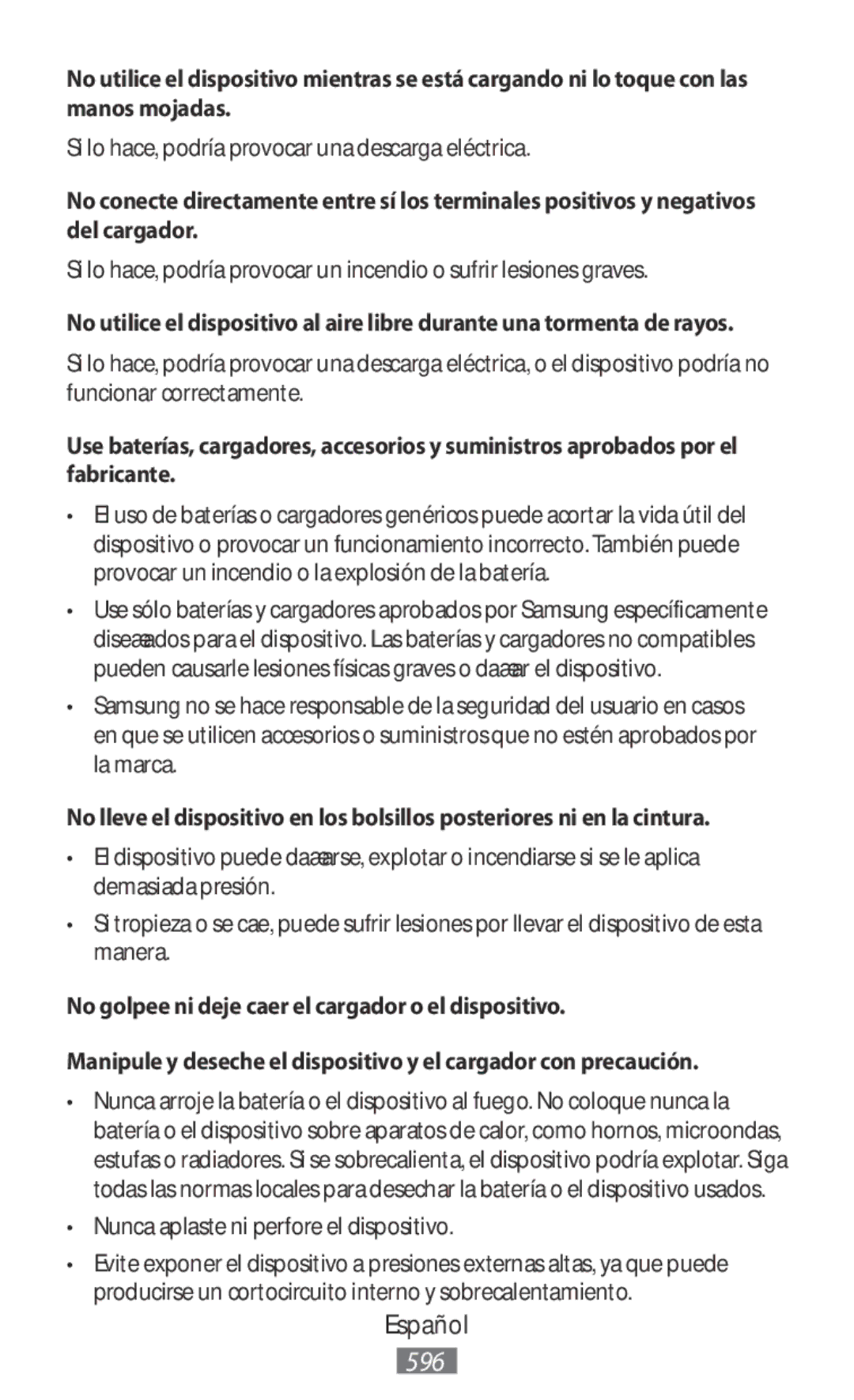 Samsung SM-A800FZWEXXV manual Si lo hace, podría provocar una descarga eléctrica, Nunca aplaste ni perfore el dispositivo 