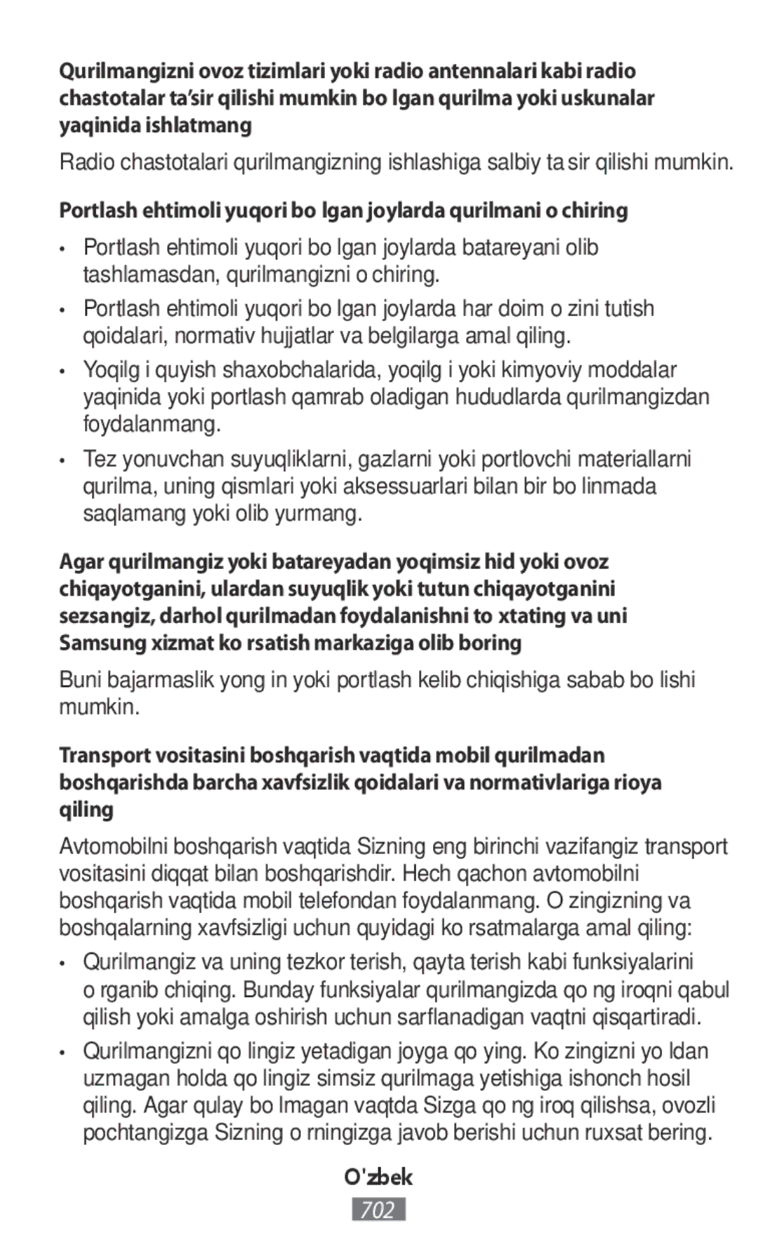 Samsung SM-T330NZWAKSA, SM-A800FZDEKSA, SM-A800FZDEXXV, SM-A800FZWEXXV, SM-T331NYKASER, SM-T331NZWASER manual Ozbek 