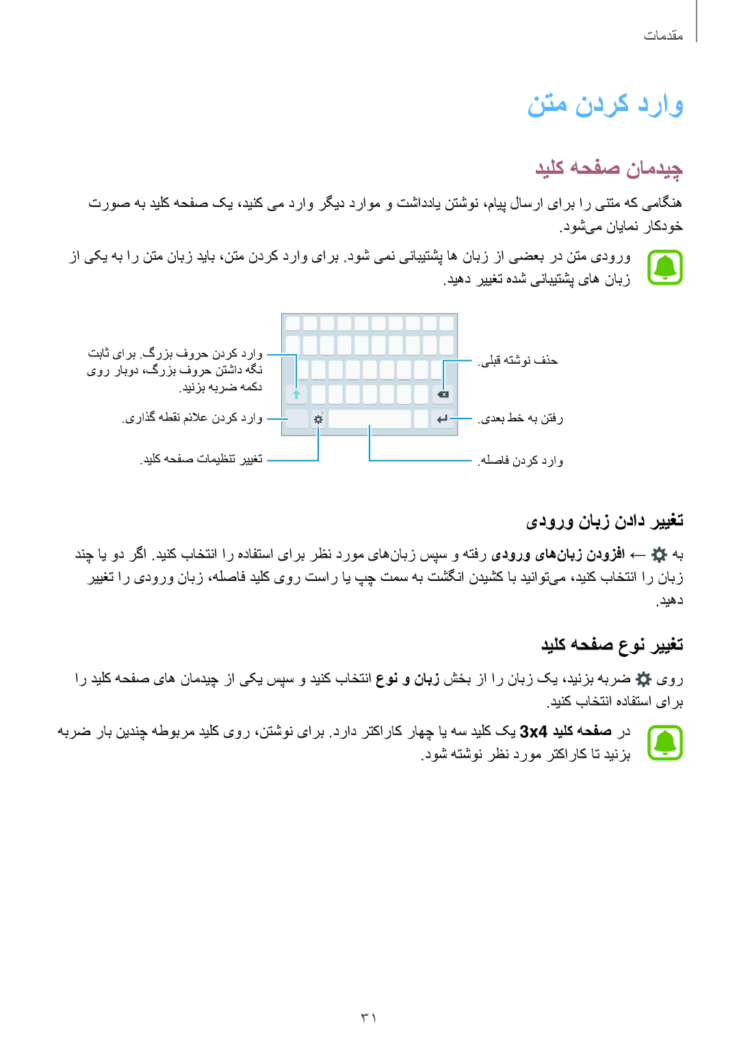 Samsung SM-A800FZDEKSA manual نتم ندرک دراو, دیلک هحفص نامدیچ, یدورو نابز نداد رییغت, دیلک هحفص عون رییغت 