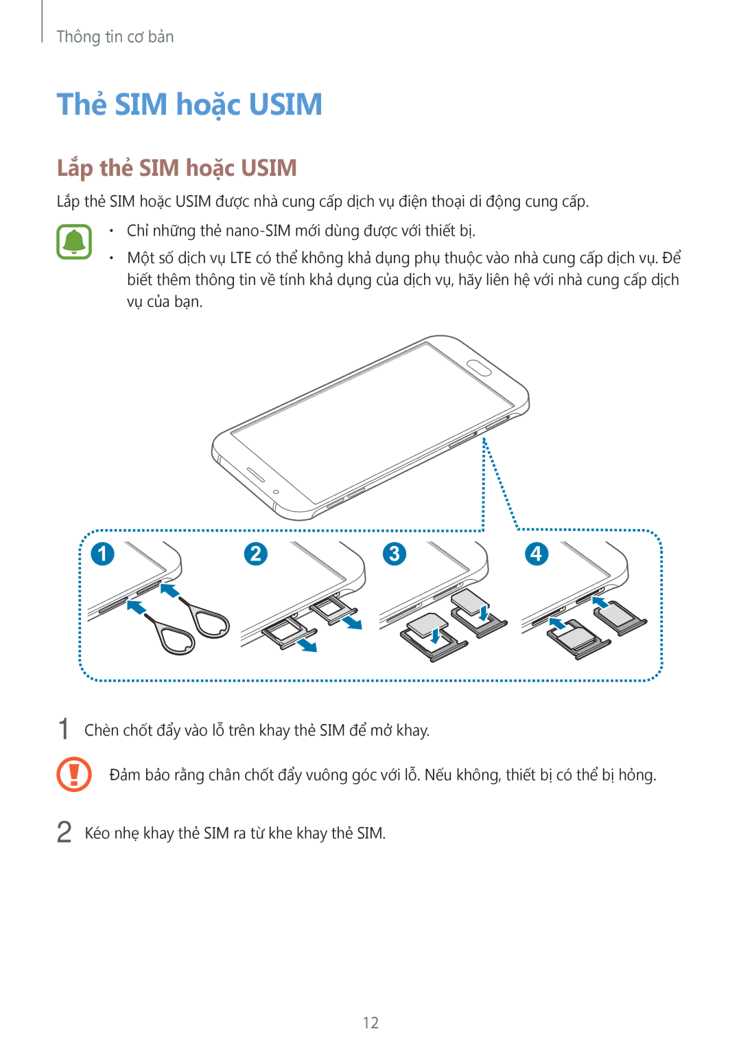 Samsung SM-A800FZDEXXV, SM-A800FZWEXXV manual Thẻ SIM hoặc Usim, Lắp thẻ SIM hoặc Usim 