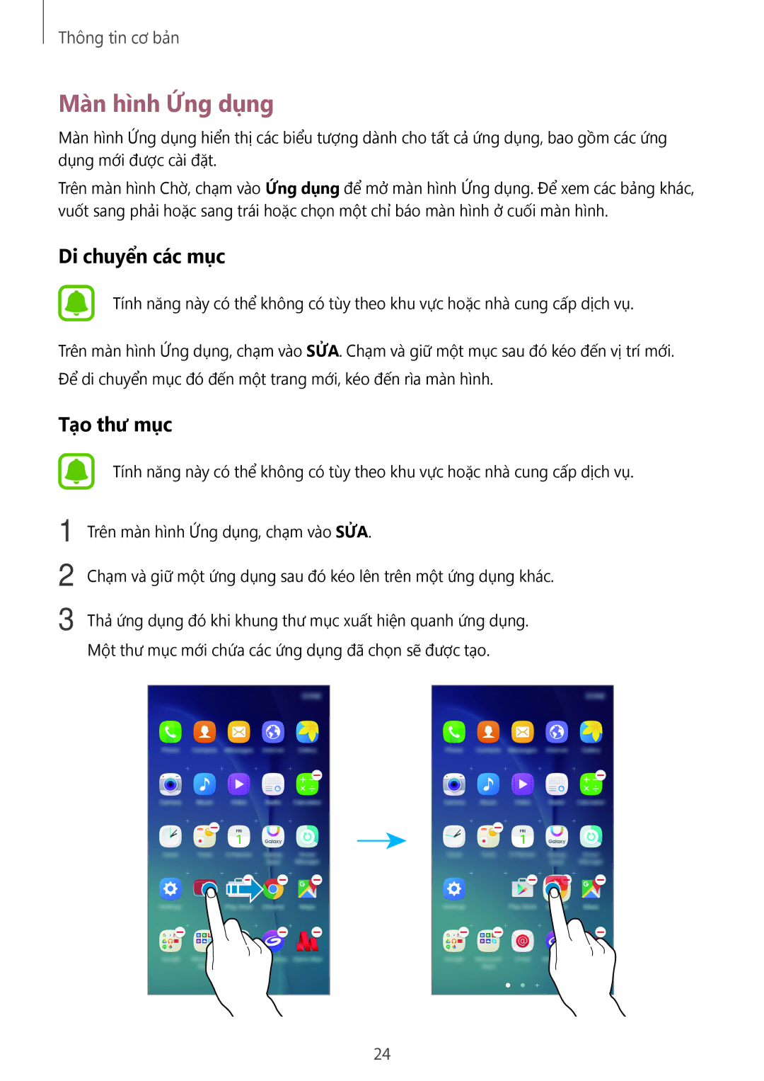 Samsung SM-A800FZDEXXV, SM-A800FZWEXXV manual Màn hình Ứng dụng, Di chuyển các mục 